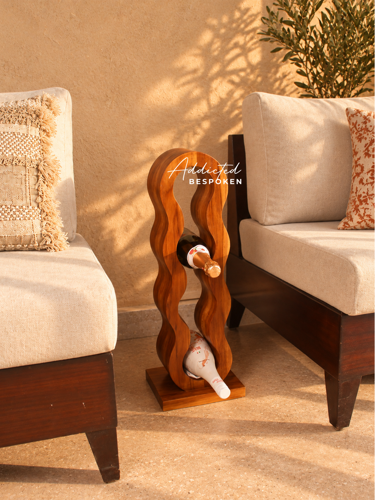 Handcrafted Wooden Wavy Wine Rack | Tabletop Wine Bottle Holder | Modern Home Bar Decor Addicted Bespoken