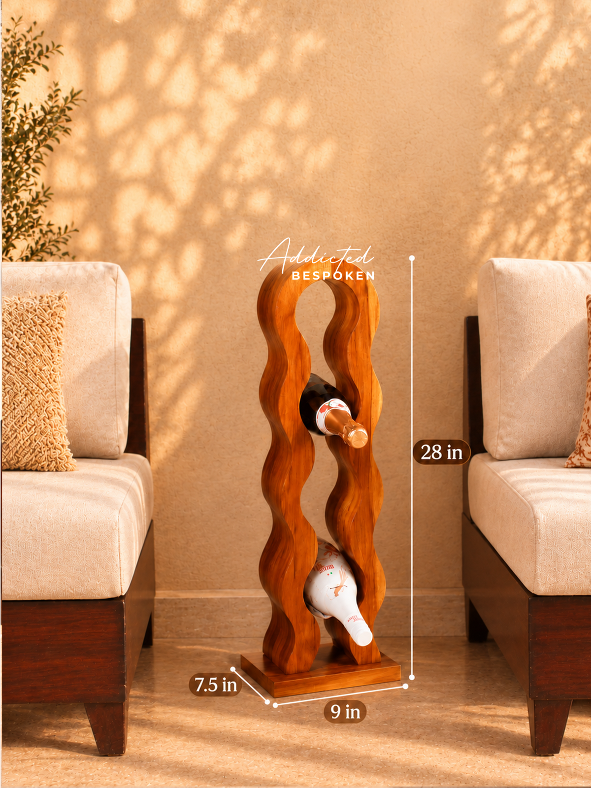 Handcrafted Wooden Wavy Wine Rack | Tabletop Wine Bottle Holder | Modern Home Bar Decor Addicted Bespoken