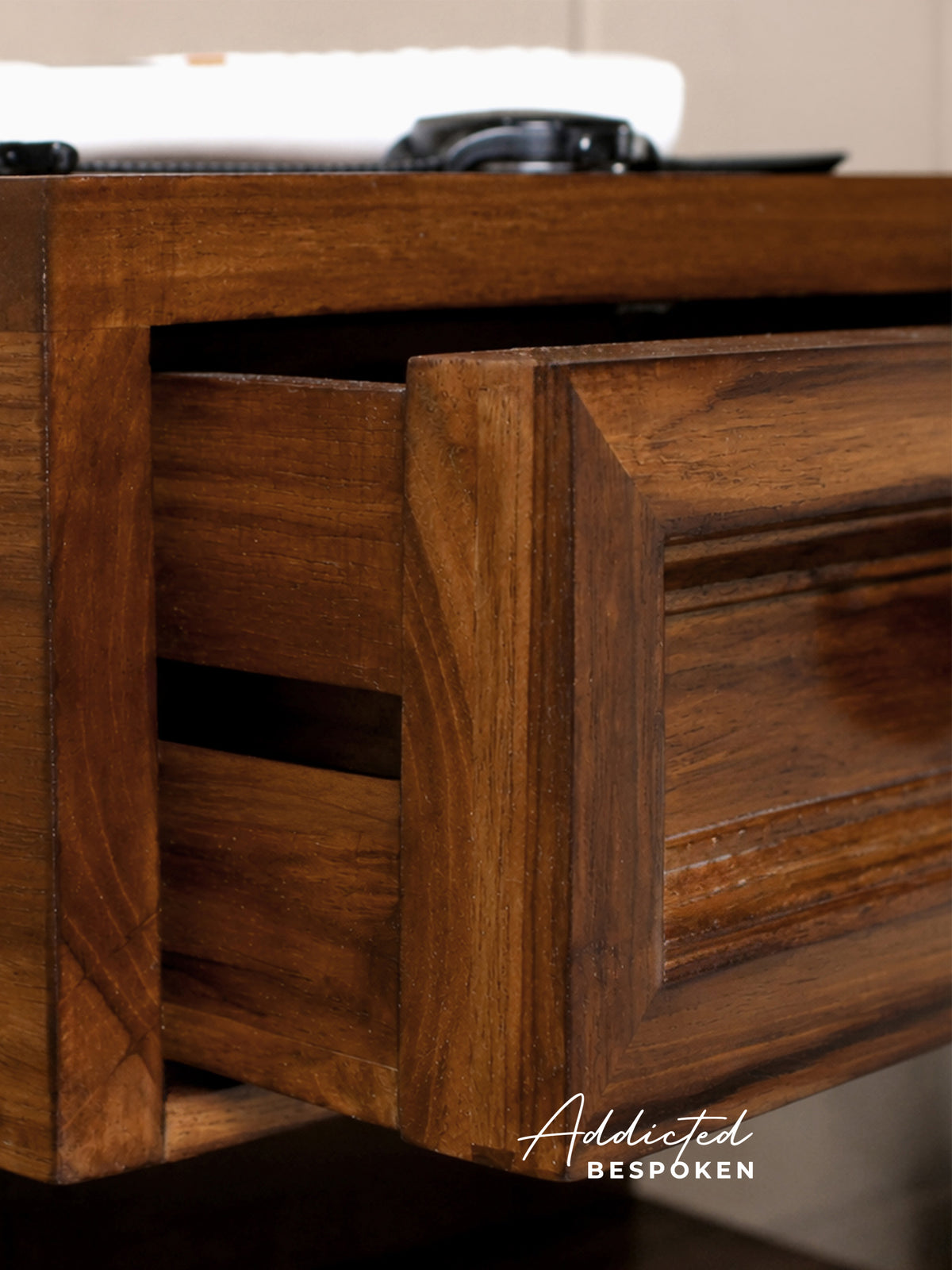 Custom handmade wooden floating nightstand | Wall mounted bedside table with drawer and open shelf, mid-century style Addicted Bespoken