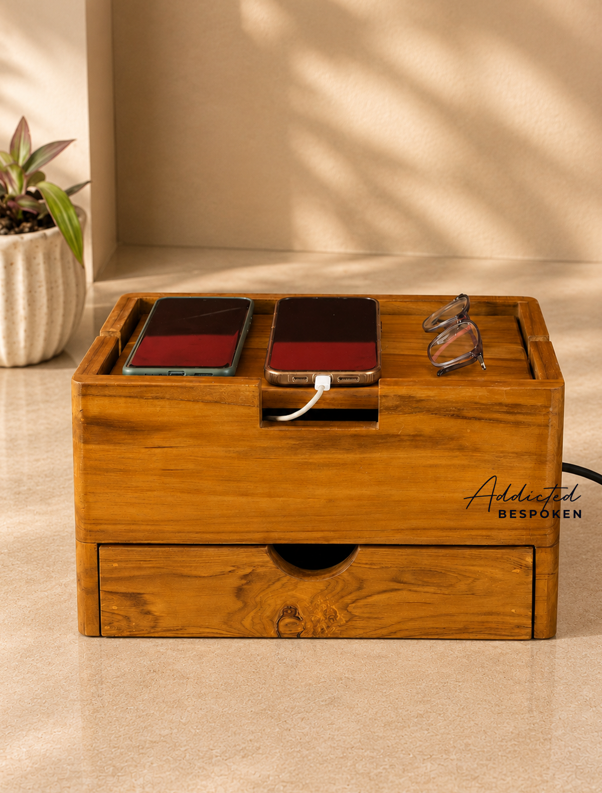  Wooden Charging Station with Drawer