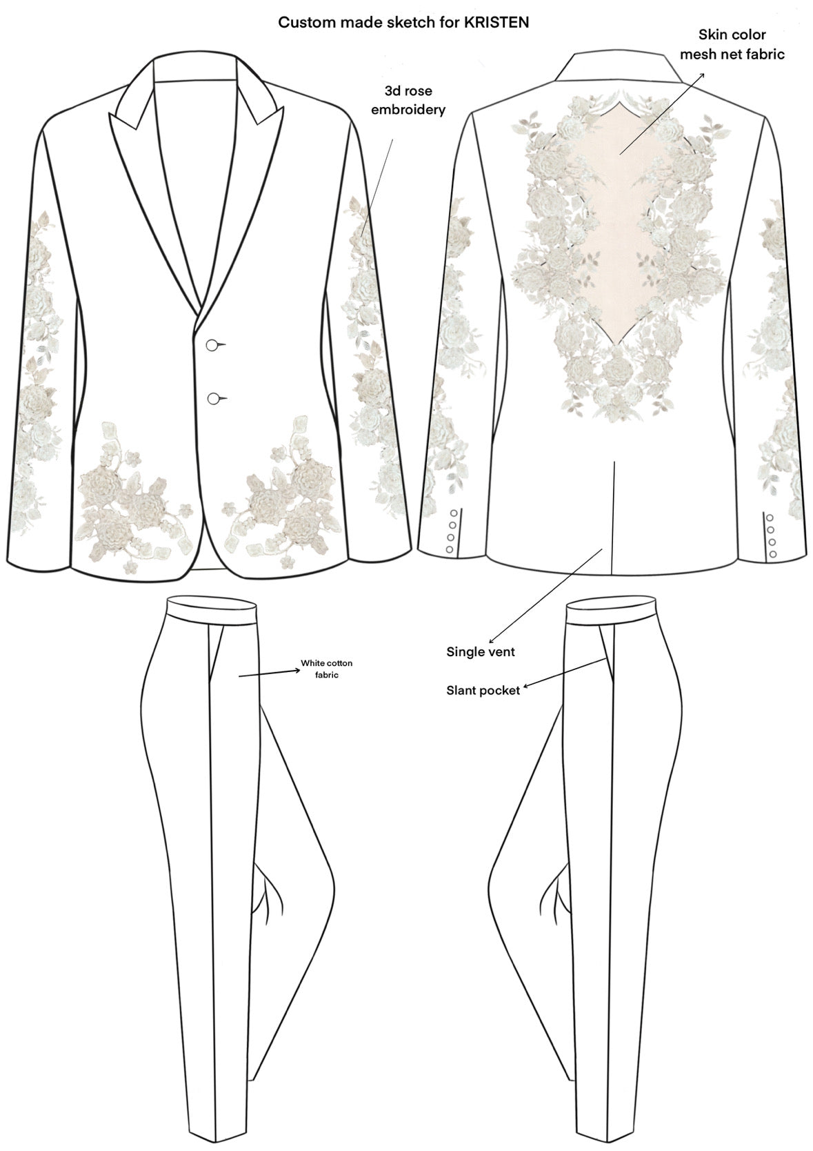 Custom-made Embroidered 2pc suit for Kristen