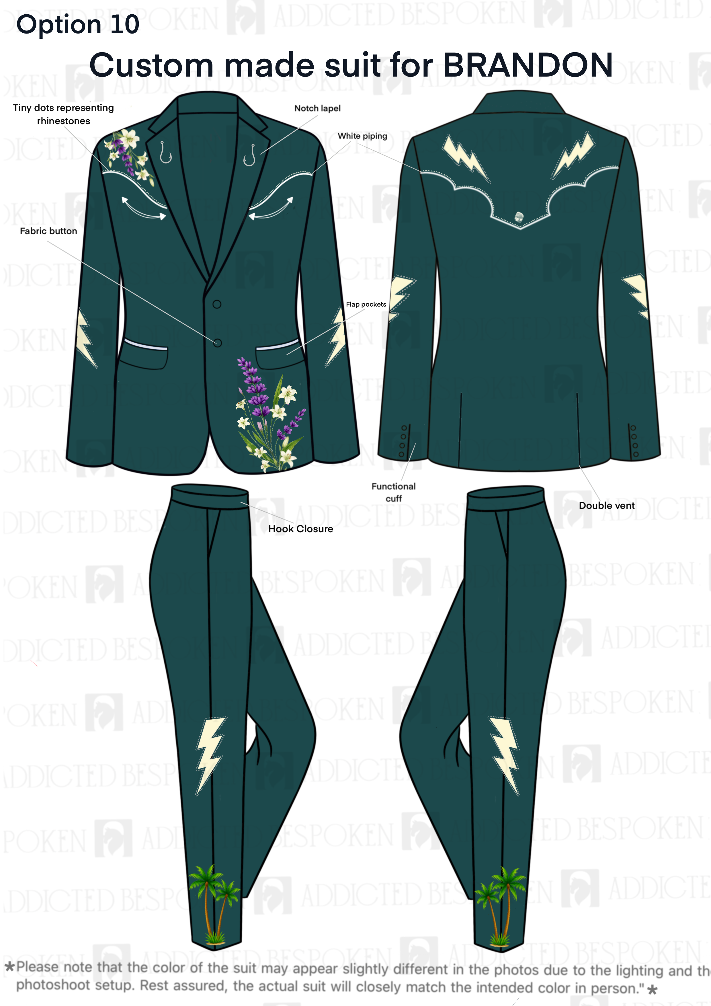 Custom Made 2 Piece Embroidered Suit for Brandon (with Shirt and Combo accessories) Addicted Bespoken