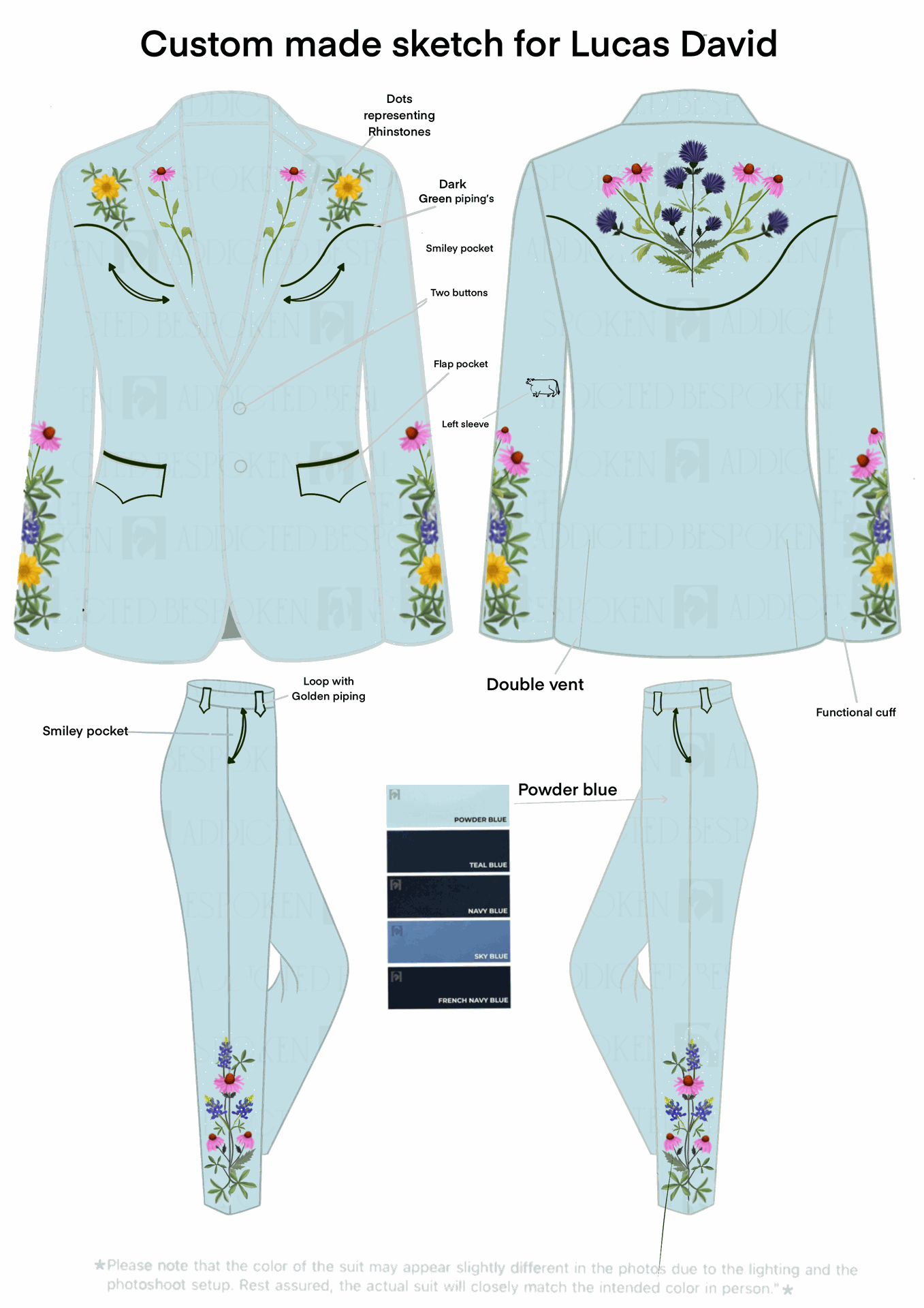 Men Custom Made Embroidered 2Pc Suit for Lucas