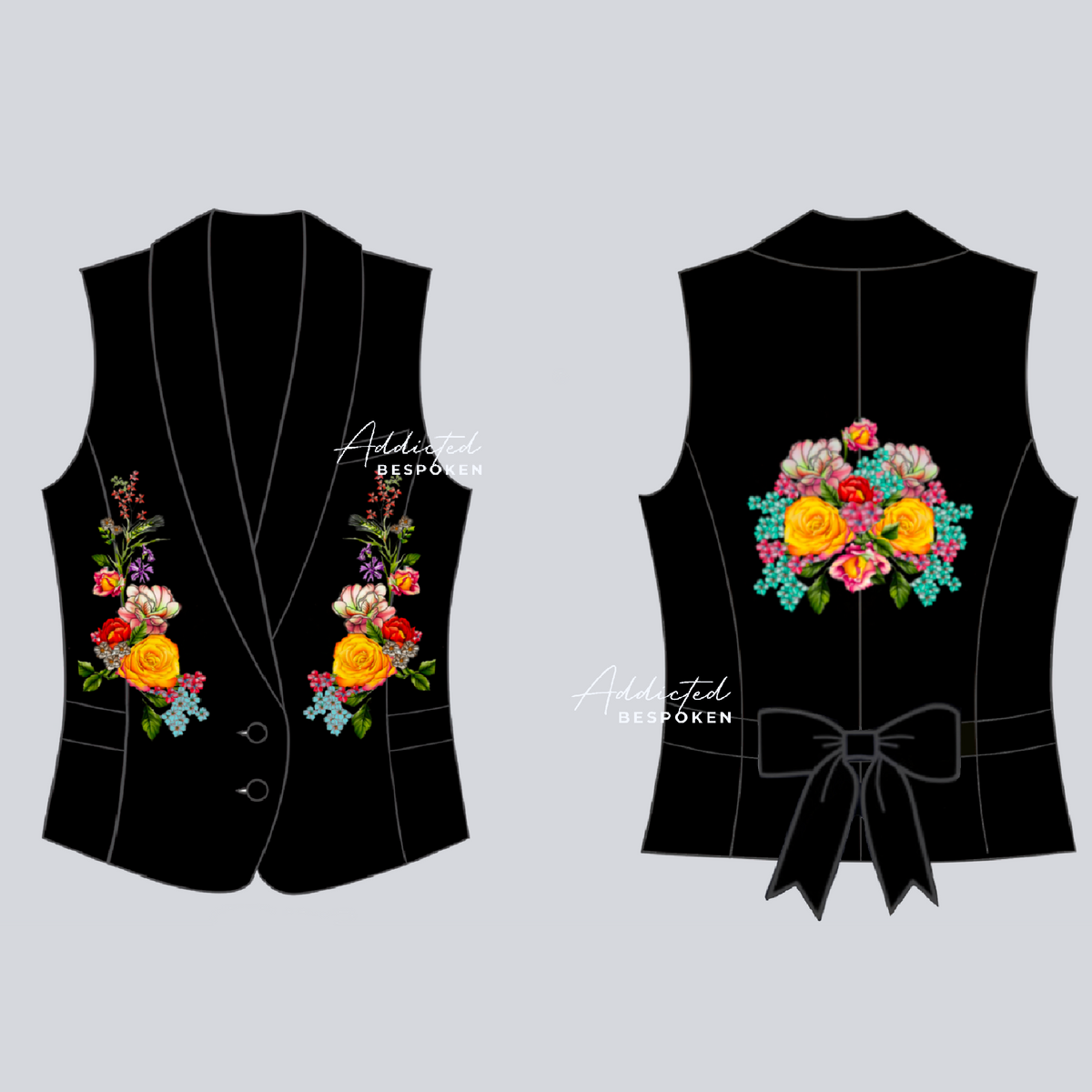 Floral Embroidered Black Vest with Bow Detail | Addicted Bespoken