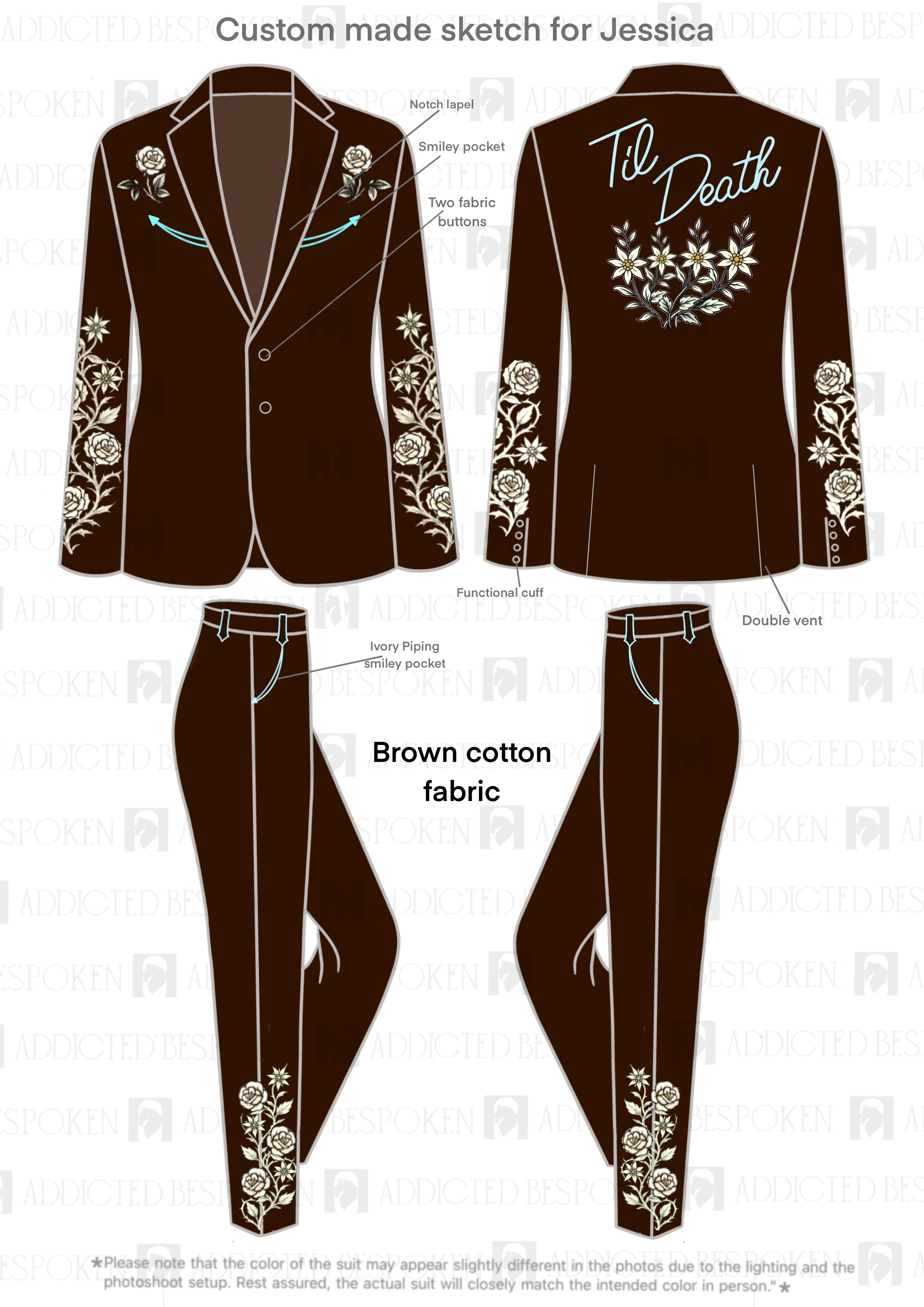 Custom Made Brown 2 Piece Embroidered Suit for Jessica Addicted Bespoken