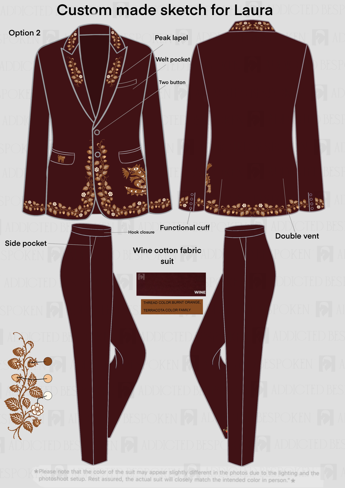 Custom Made 2 Piece Embroidered Suit for Laura Addicted Bespoken
