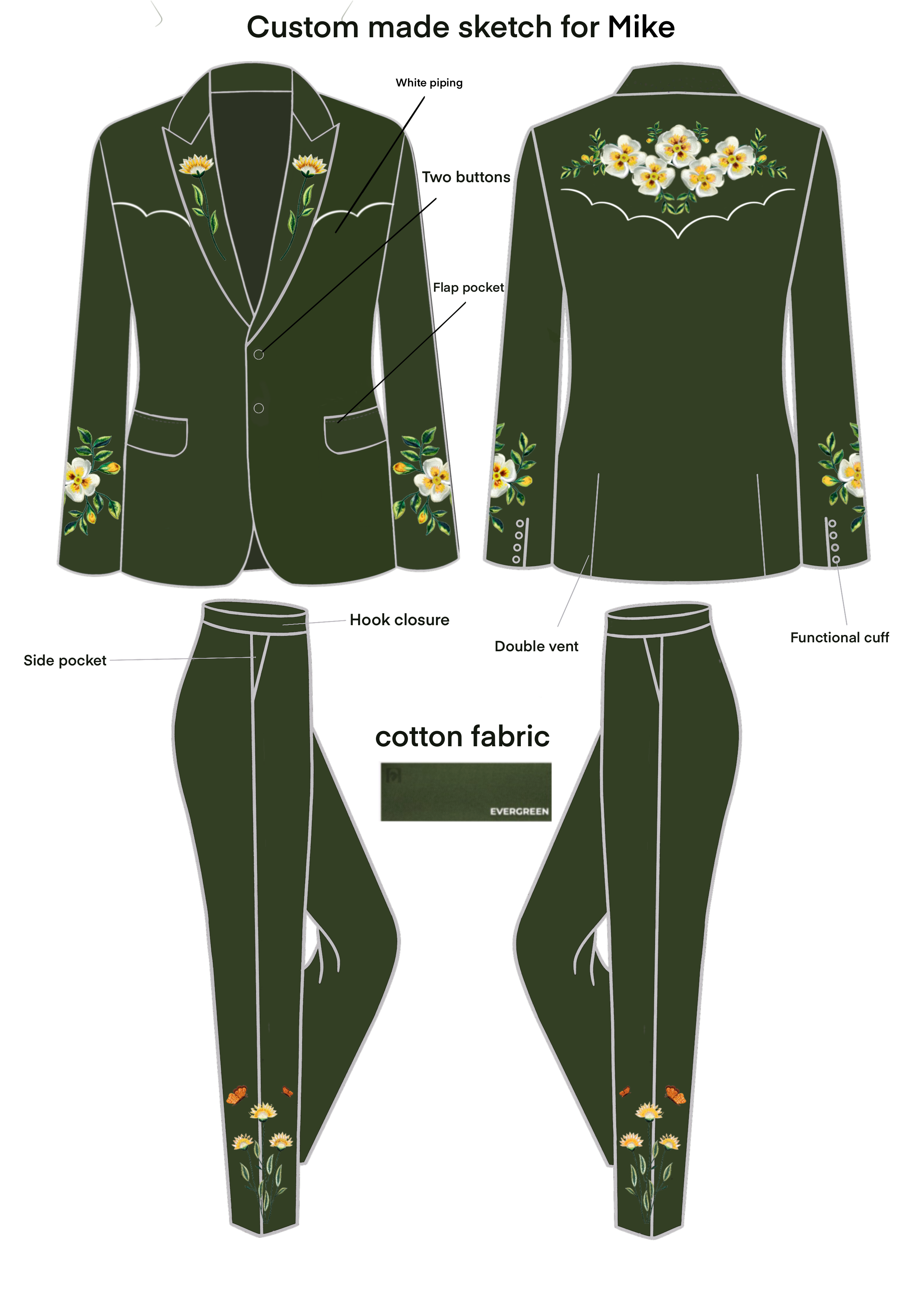 Custom Made 2 piece Embroidered Suit for Mike