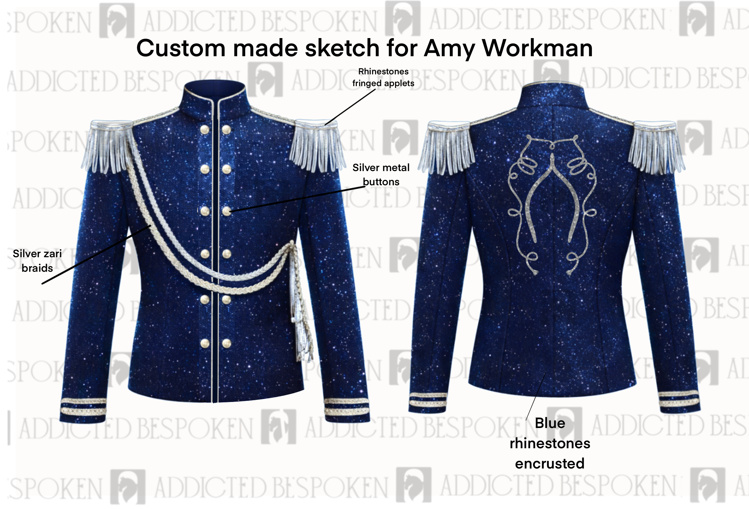 Custom Made Embroidered jacket for Amy Workman (70% Payment) Addicted Bespoken