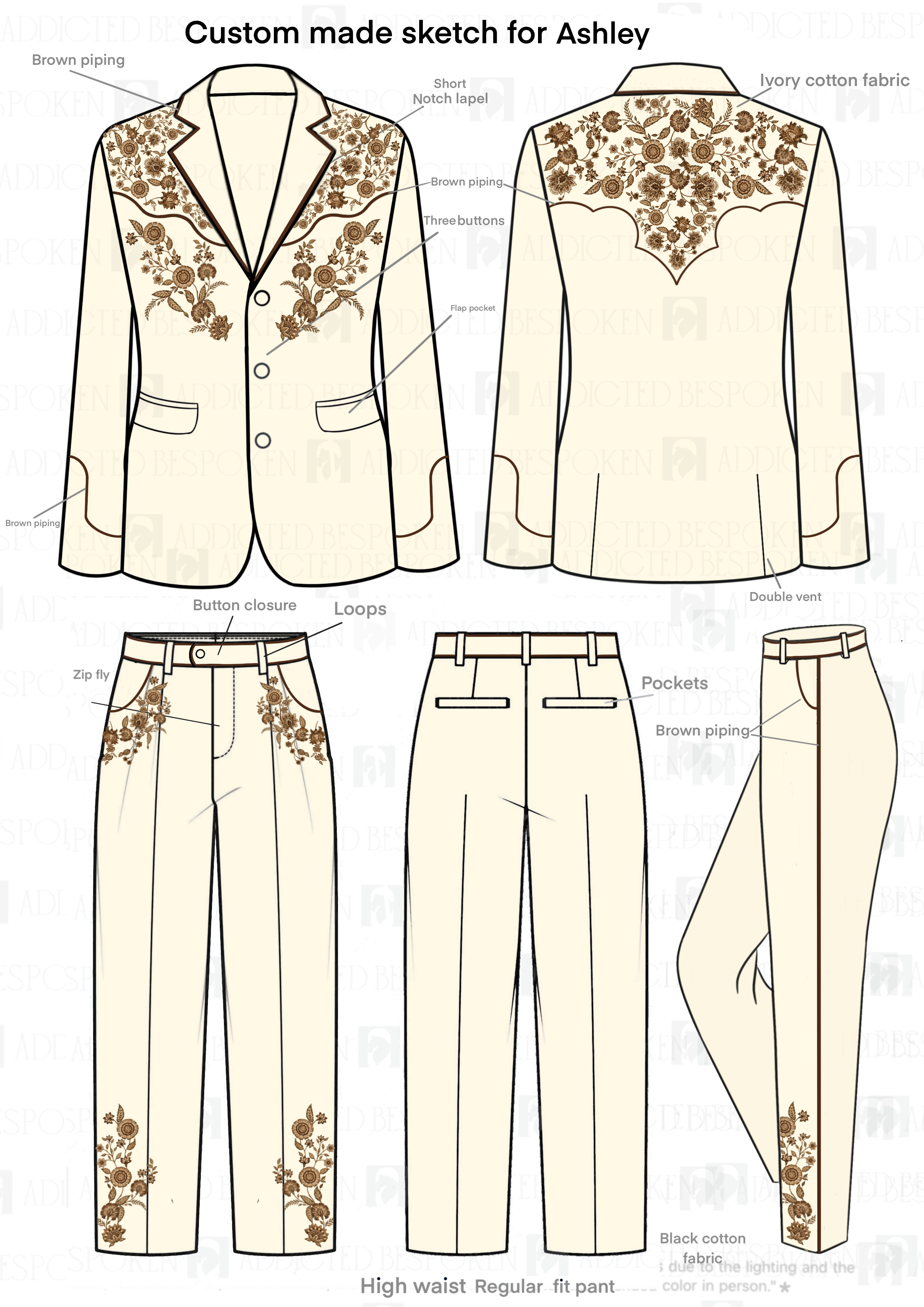 Custom Made 2 Piece Embroidered Suit with Shirt for Ashley Addicted Bespoken
