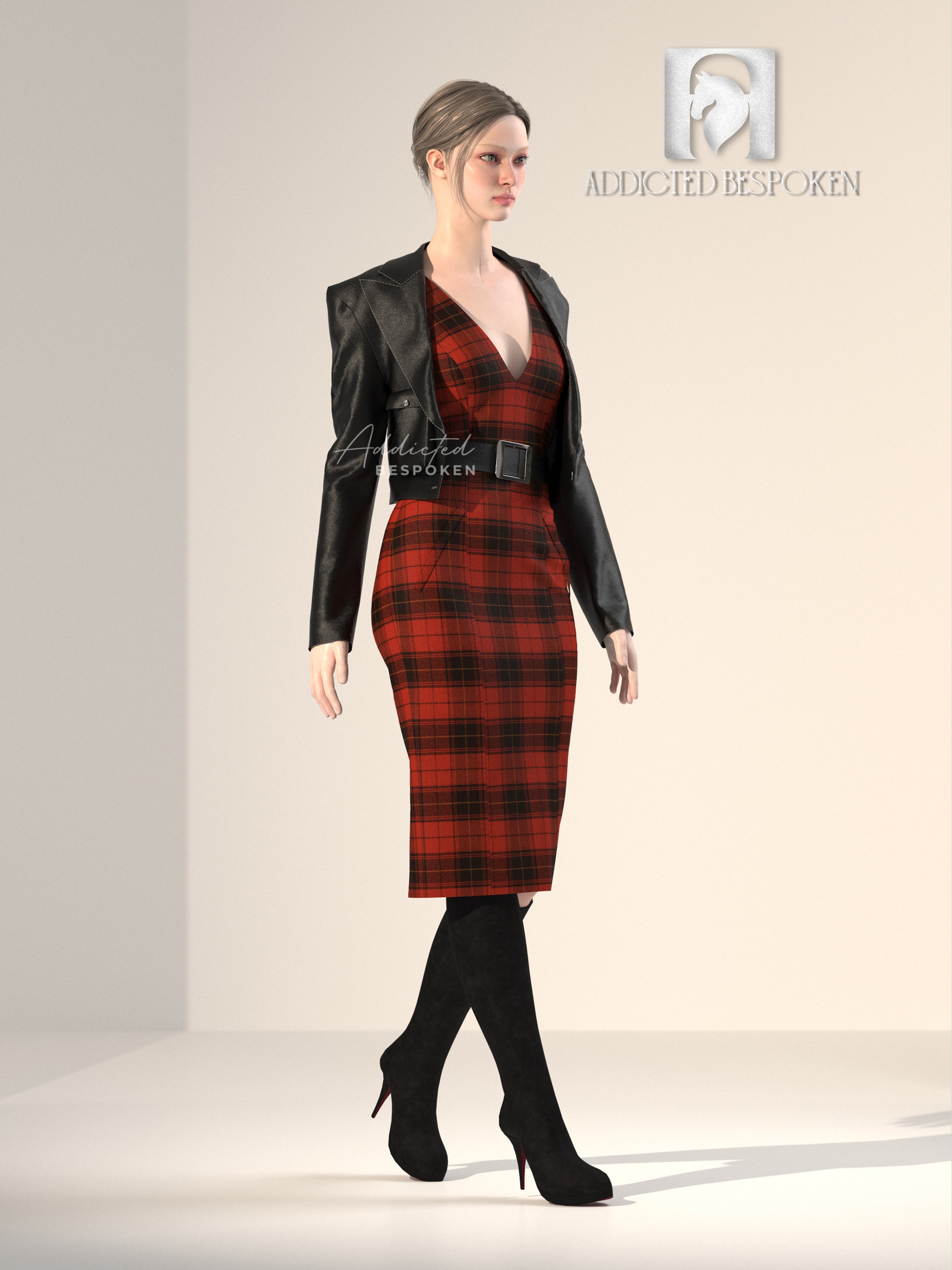 Red Plaid Dress with Black Leather Jacket | Addicted Bespoken Red Plaid Dress with Black Leather Jacket | Addicted Bespoken