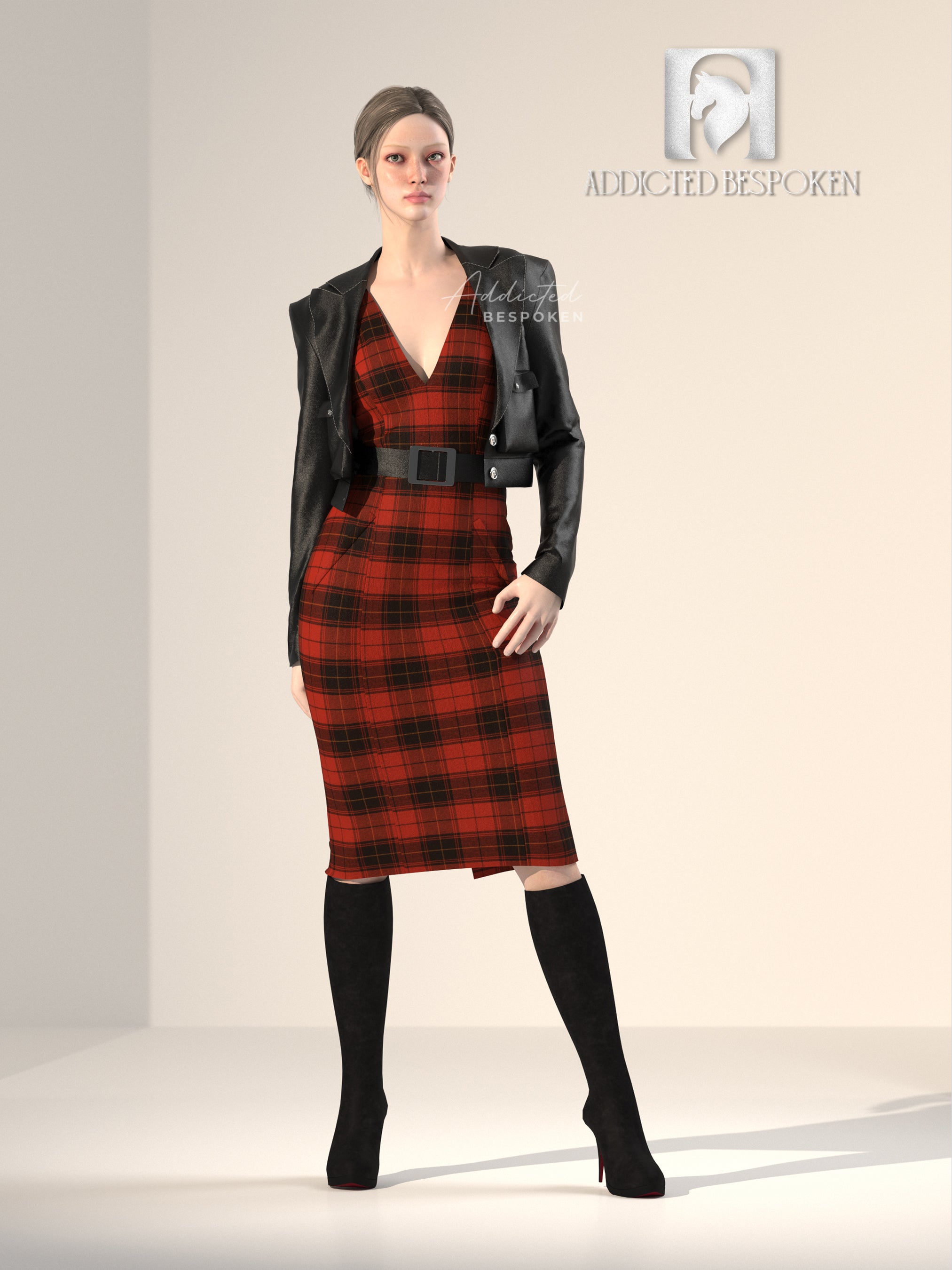 Red Plaid Dress with Black Leather Jacket | Addicted Bespoken Red Plaid Dress with Black Leather Jacket | Addicted Bespoken