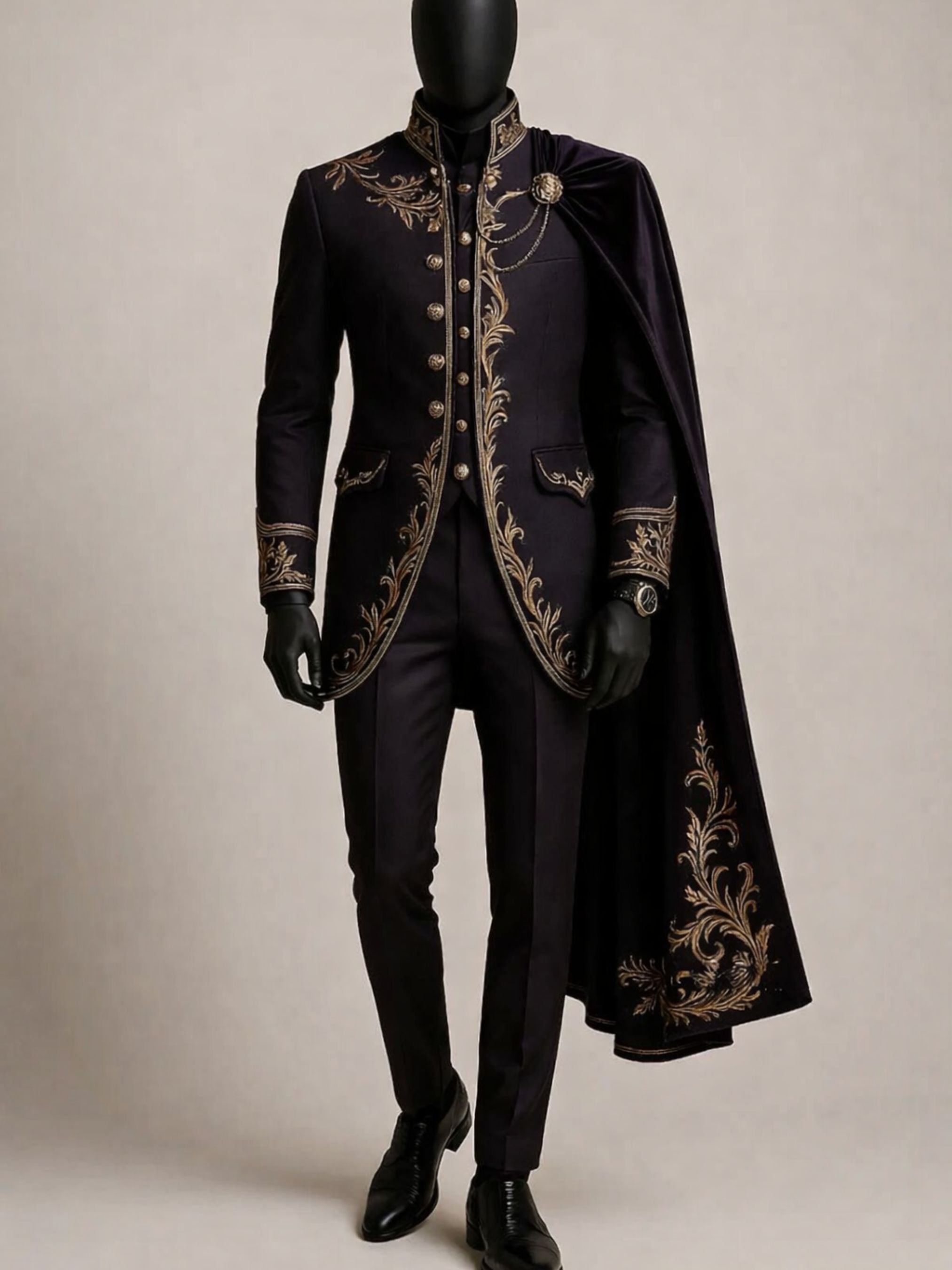 Imperial Gothic Embroidered Suit with Cape Addicted Bespoken