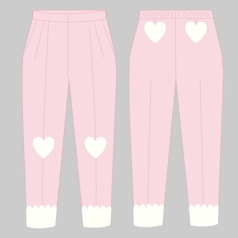 Pink pants with heart designs