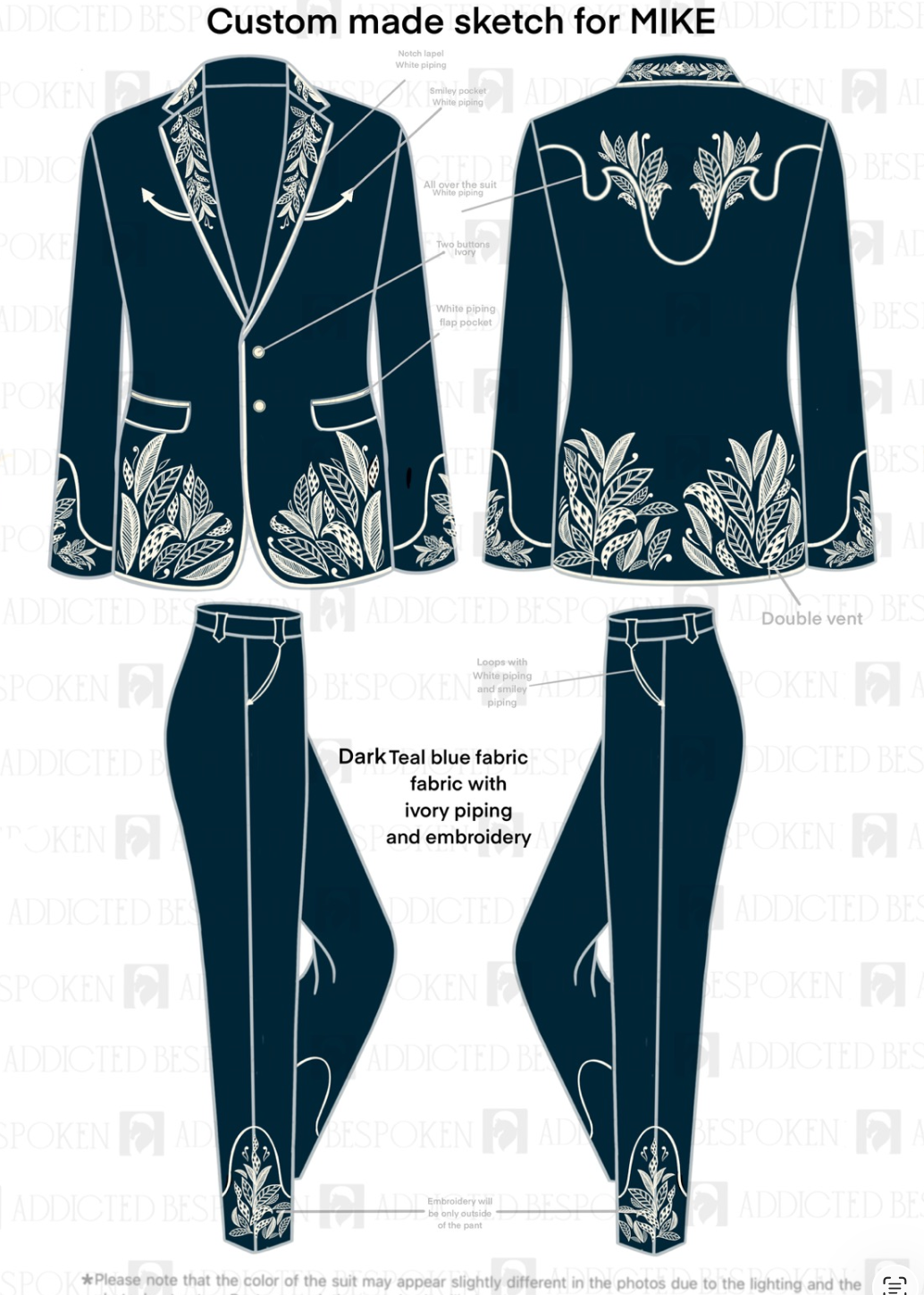 Custom Made 2 Piece Embroidered Suit for Mike Addicted Bespoken