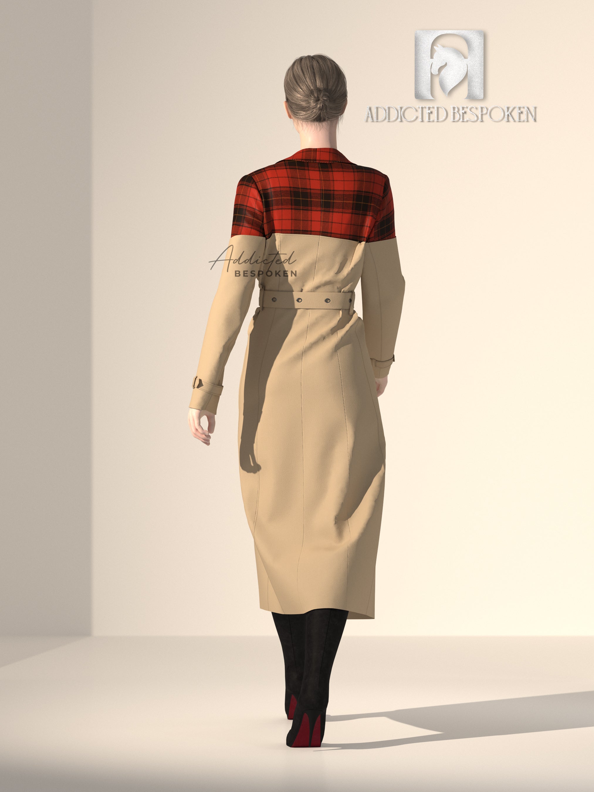 Red-Beige Overcoat with Belted Double-Breasted Closure | Addicted Bespoken Red-Beige Overcoat with Belted Double-Breasted Closure | Addicted Bespoken