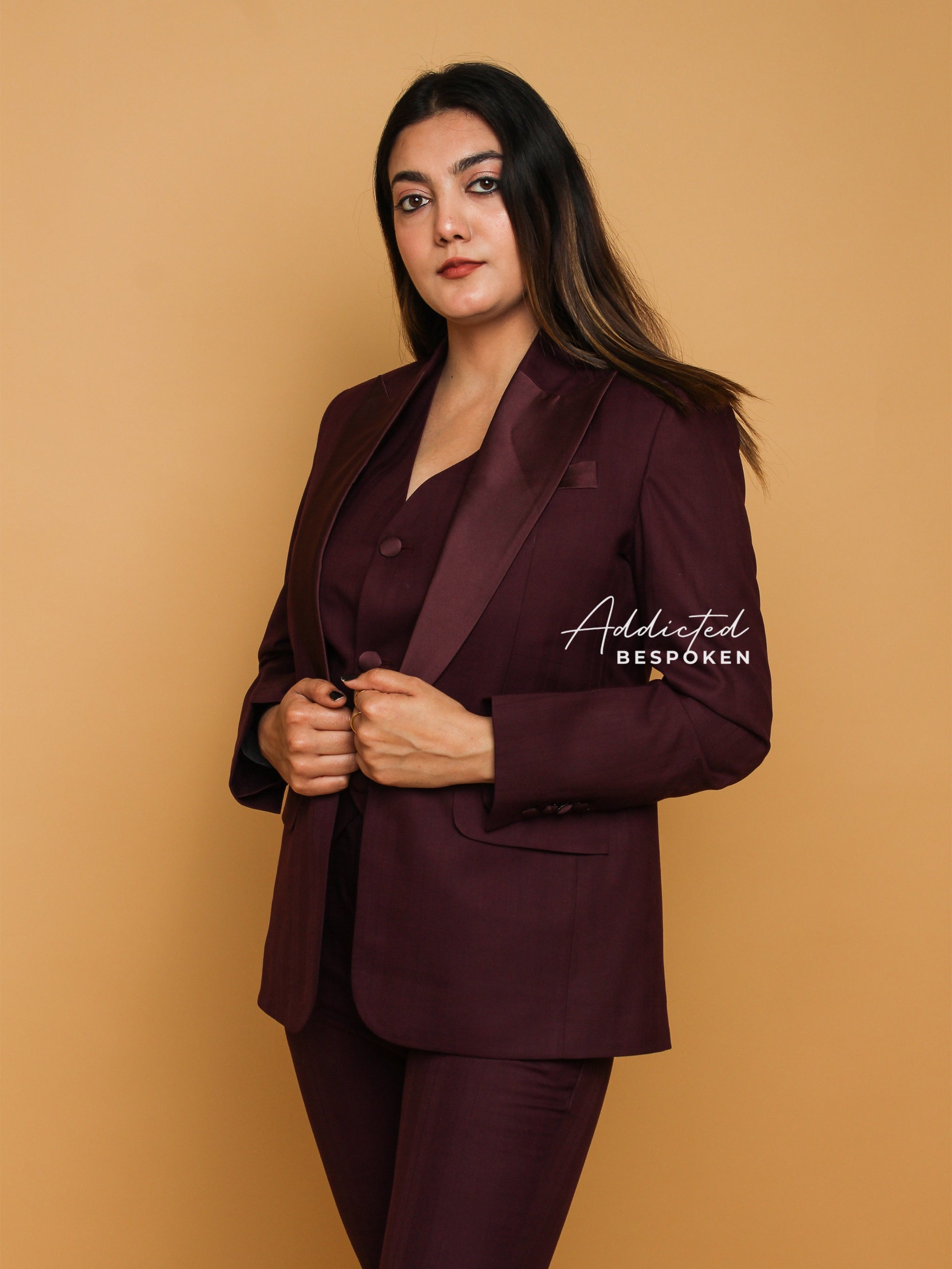 Wine Cotton Tuxedo Suit