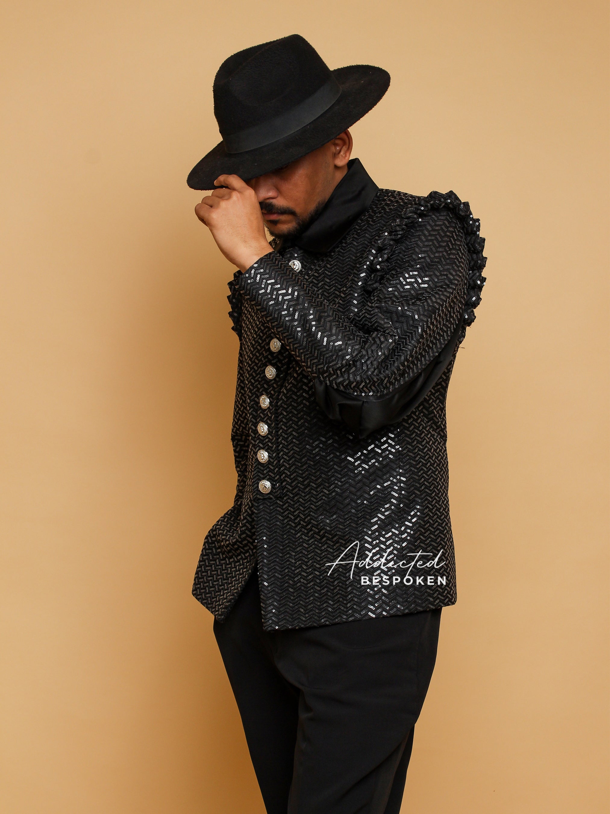 Black Cotton Frilled Shoulder Attire