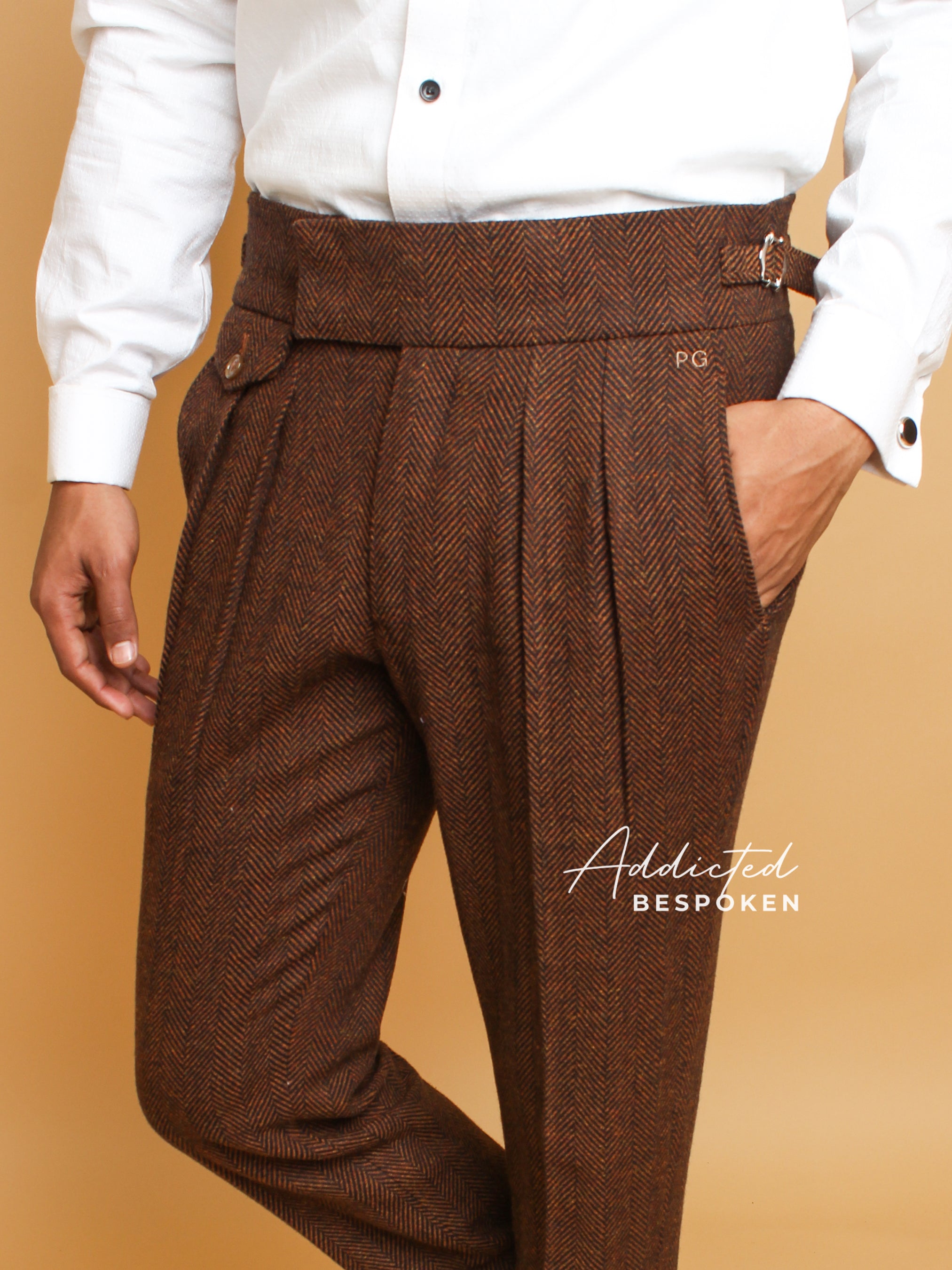 Tailored Brown Herringbone Pant
