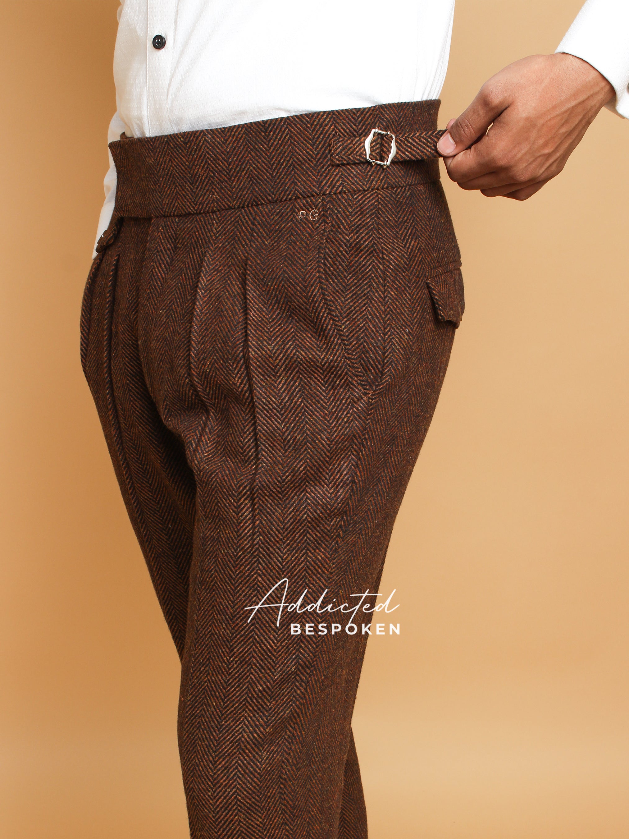 Tailored Brown Herringbone Pant