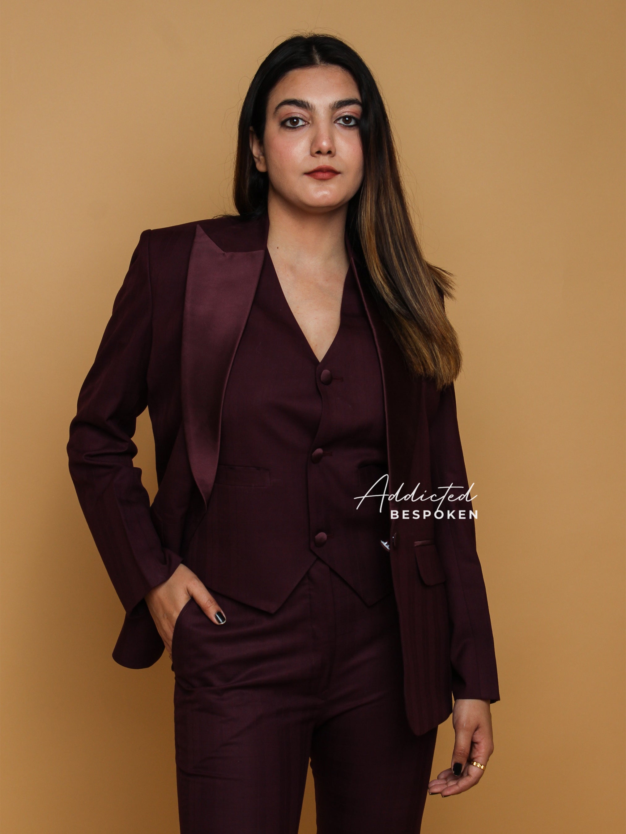 Wine Cotton Tuxedo Suit