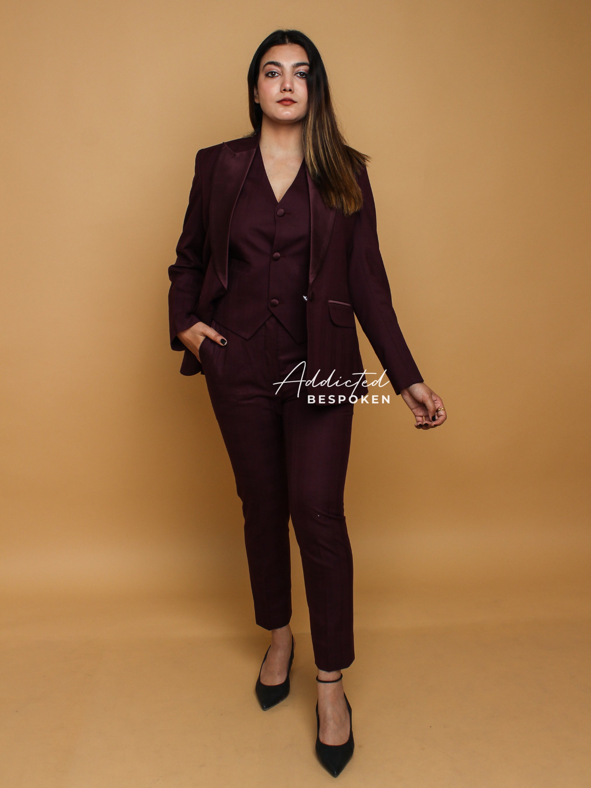 Wine Cotton Tuxedo Suit