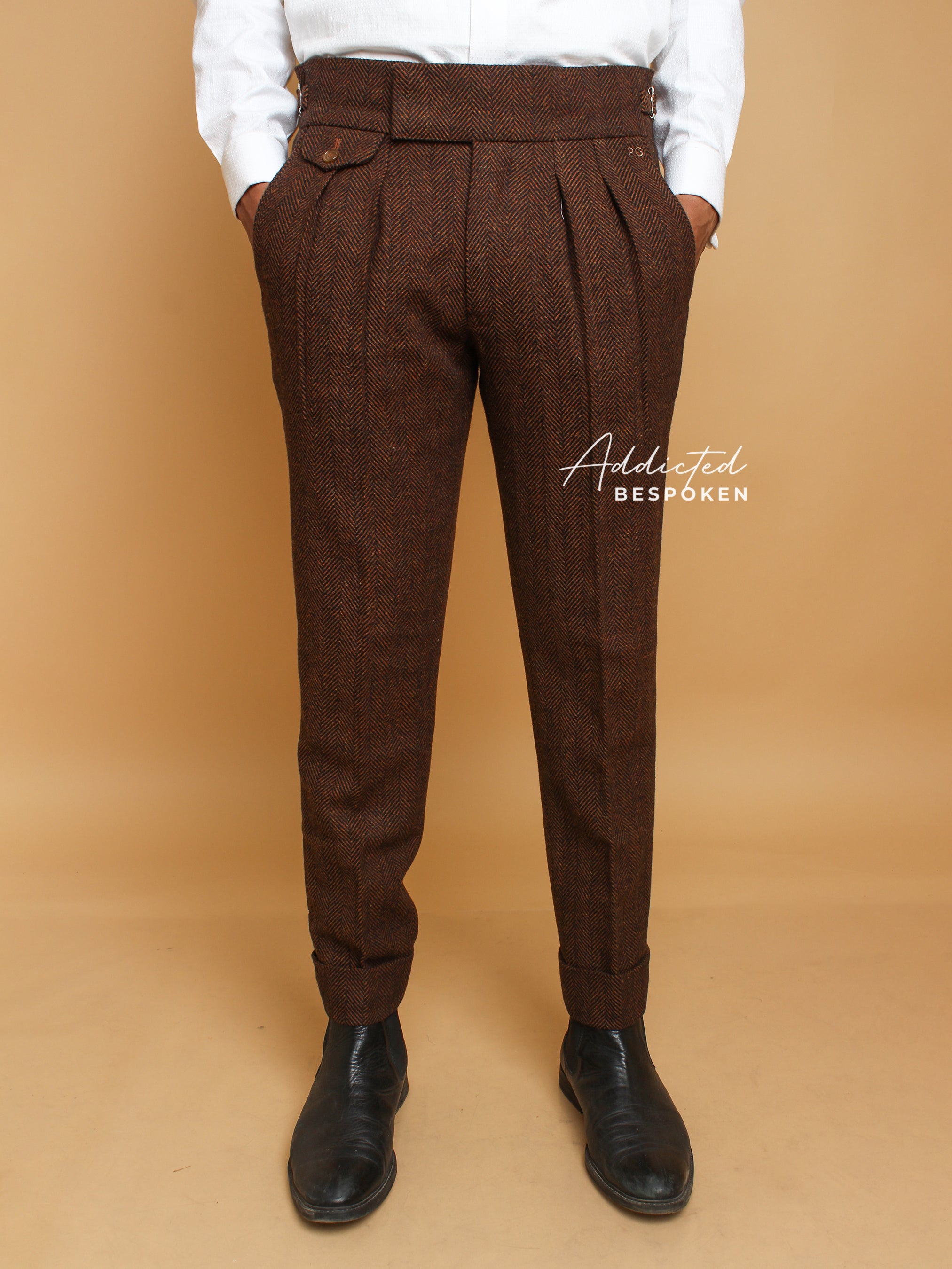 Tailored Brown Herringbone Pant