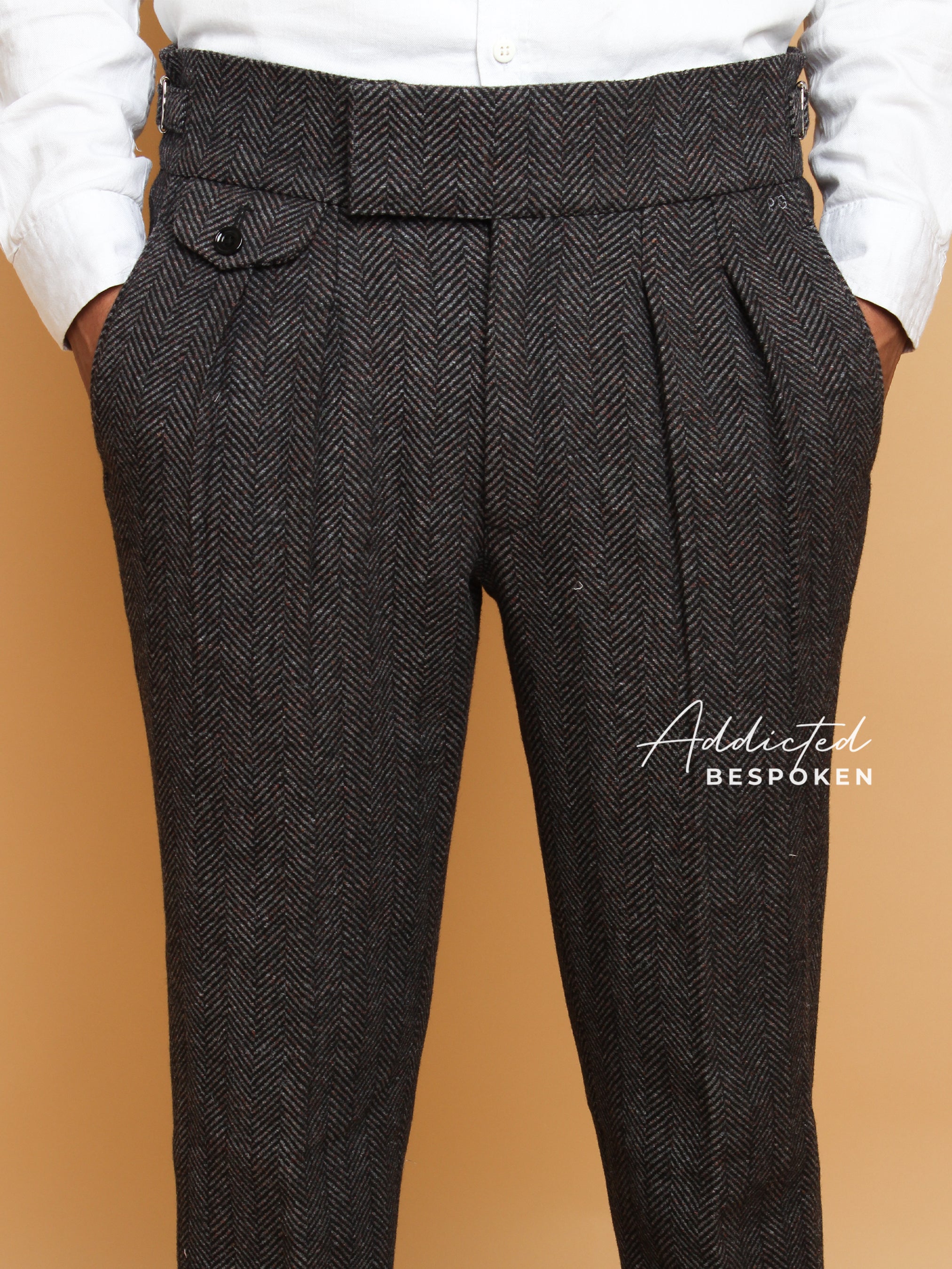 スーツ ADDICT CLOTHES HERRINGBONE WORK TROUSERS Timeless Herringbone Pattern Pants | Addicted Bespoken