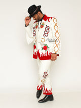 Rustic Blossom Embroidered Suit with Fringes