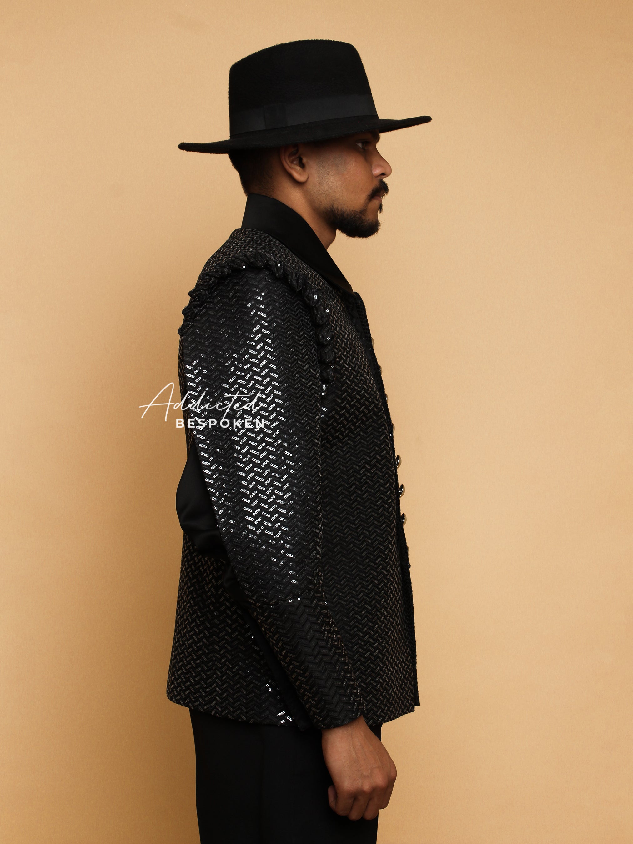Black Cotton Frilled Shoulder Attire