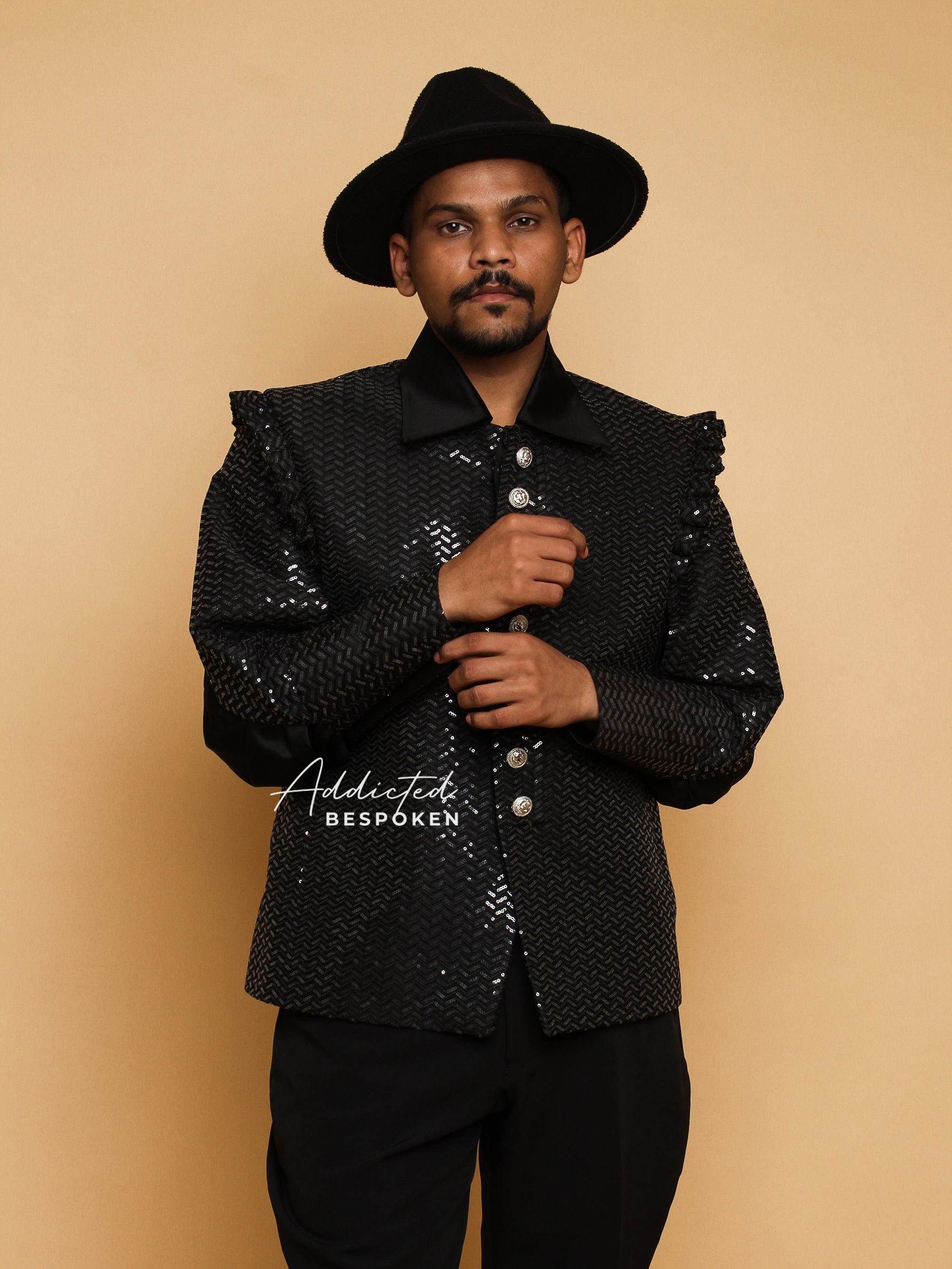 Black Cotton Frilled Shoulder Attire