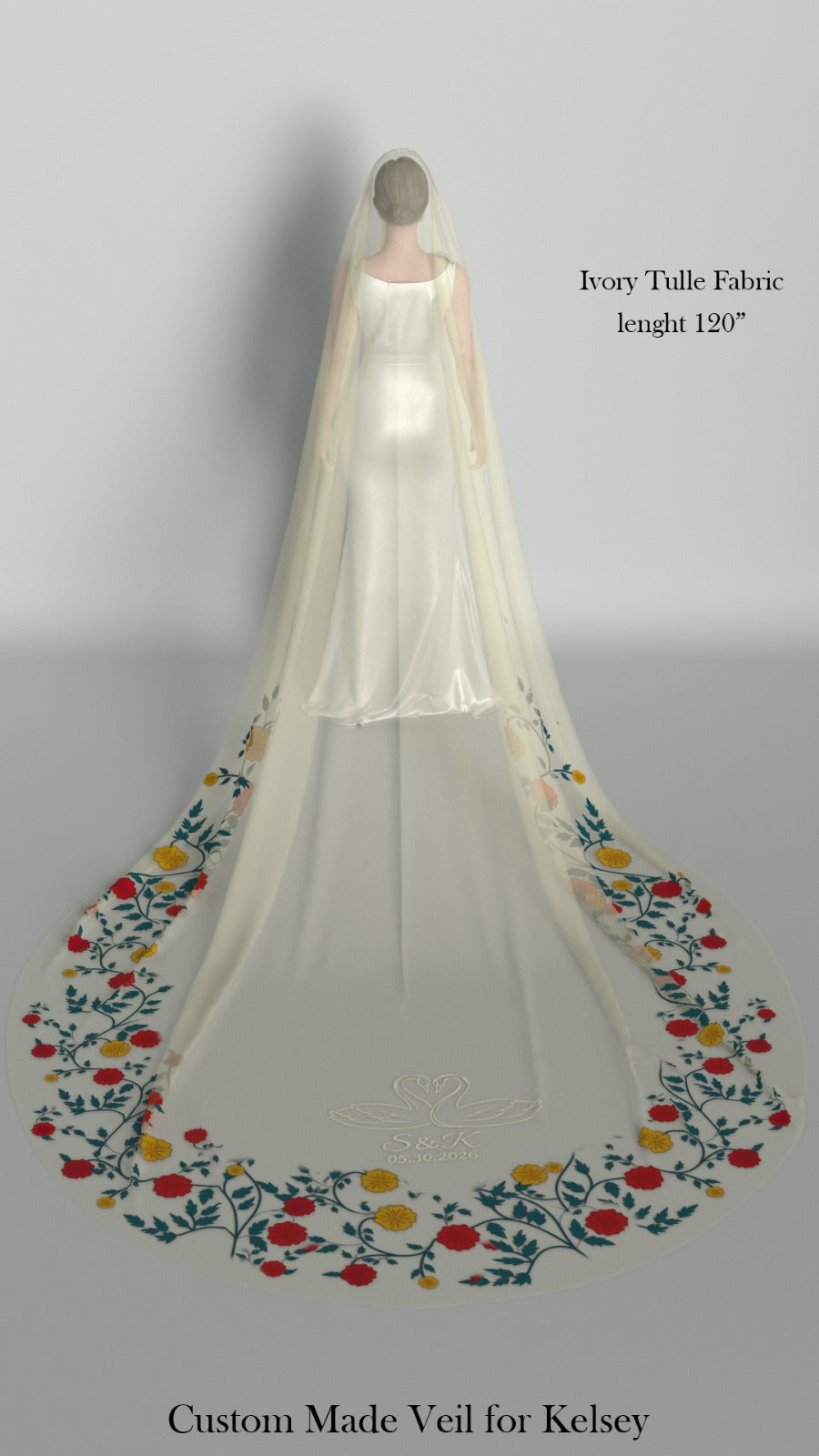 Custom-Made Embroidered Veil Addicted Bespoken