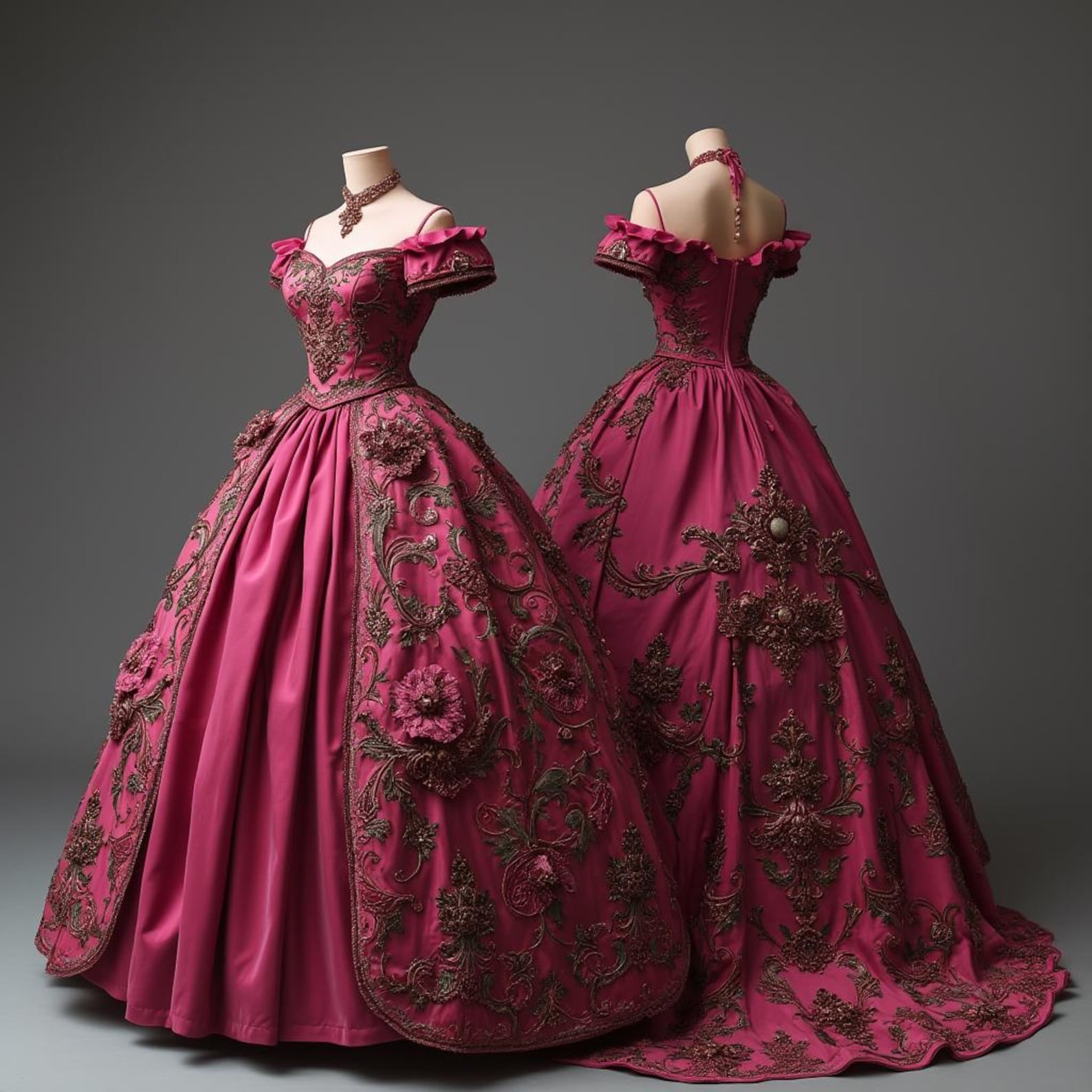 Victorian Rococo Ball Gown with Exquisite Lace–18th Century Elegance