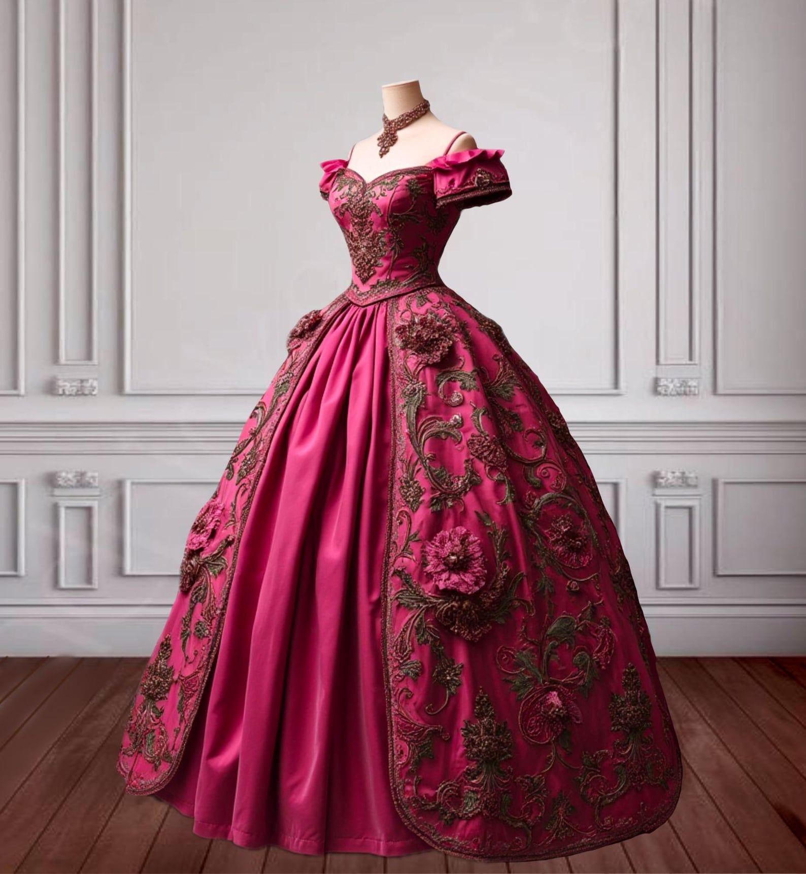 Victorian Rococo Ball Gown with Exquisite Lace–18th Century Elegance