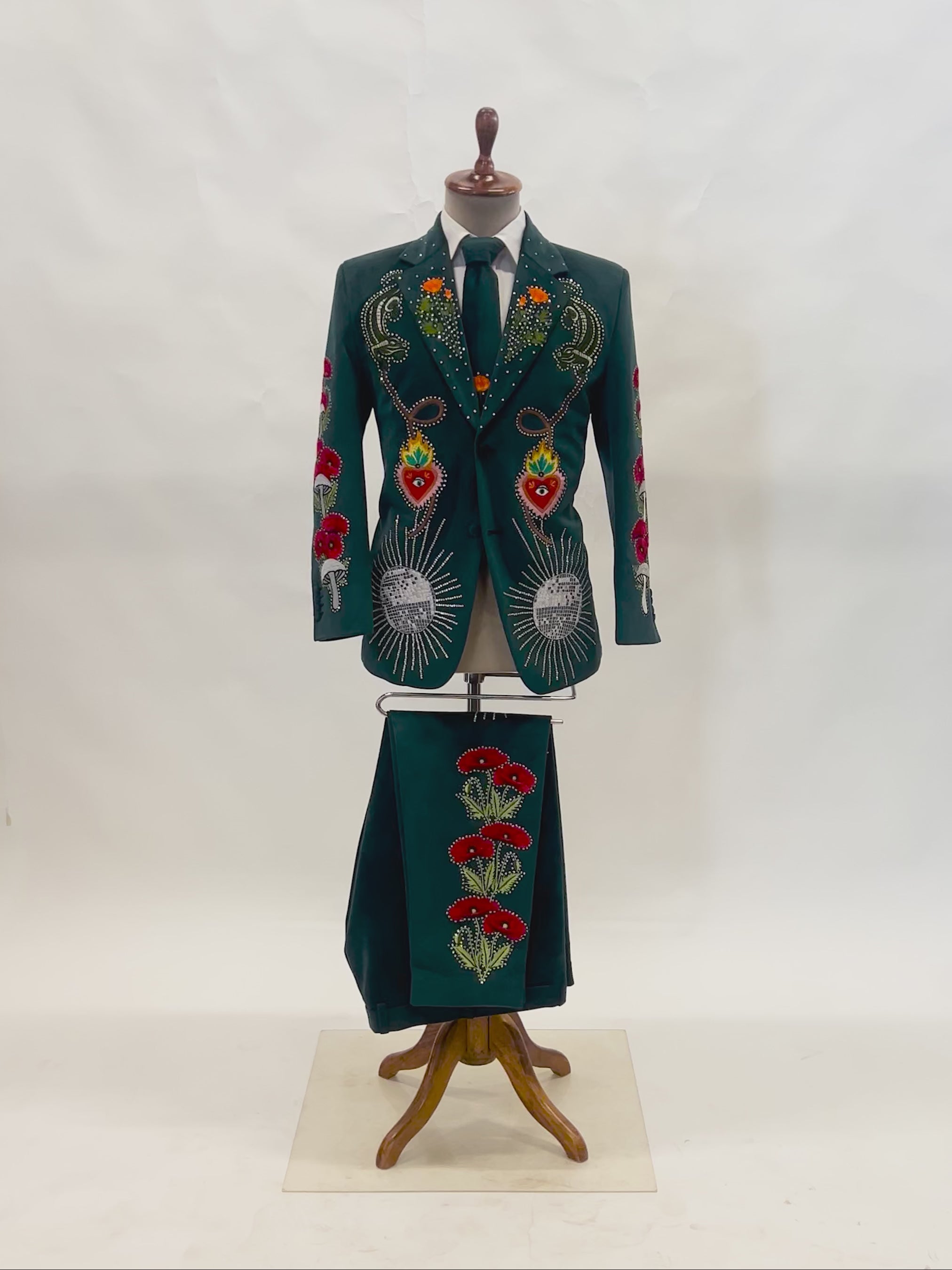 Floral Embroidered Green Suit