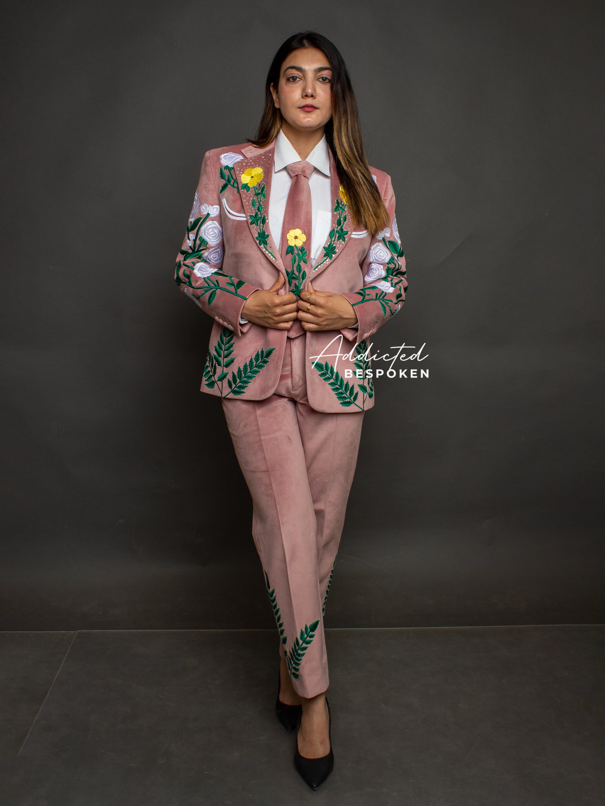 Dusty Rose Floral Embroidered Suit | Addicted Bespoken