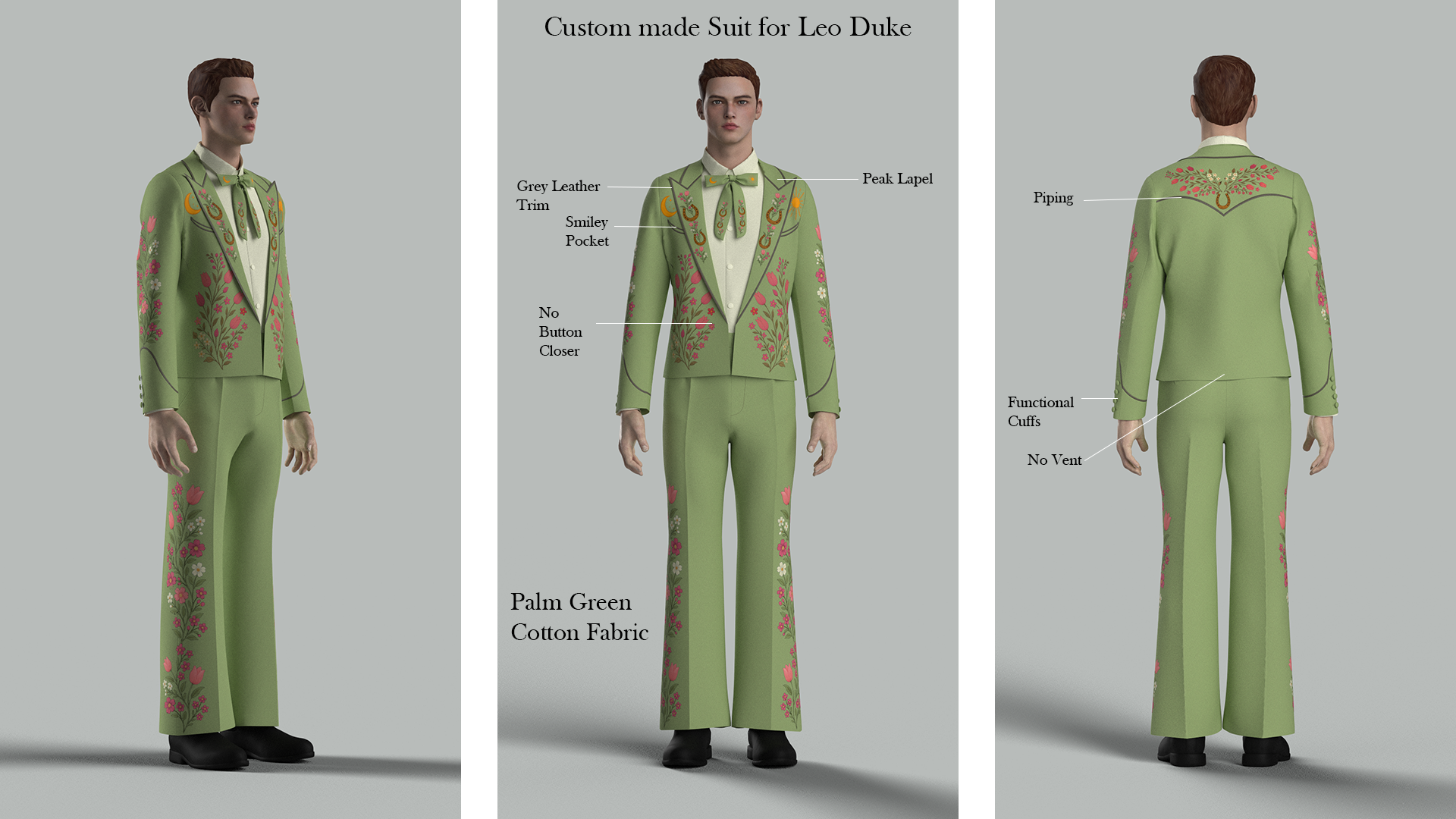 Custom Made 2Pc Embroidered Suit for Leo Duke Addicted Bespoken