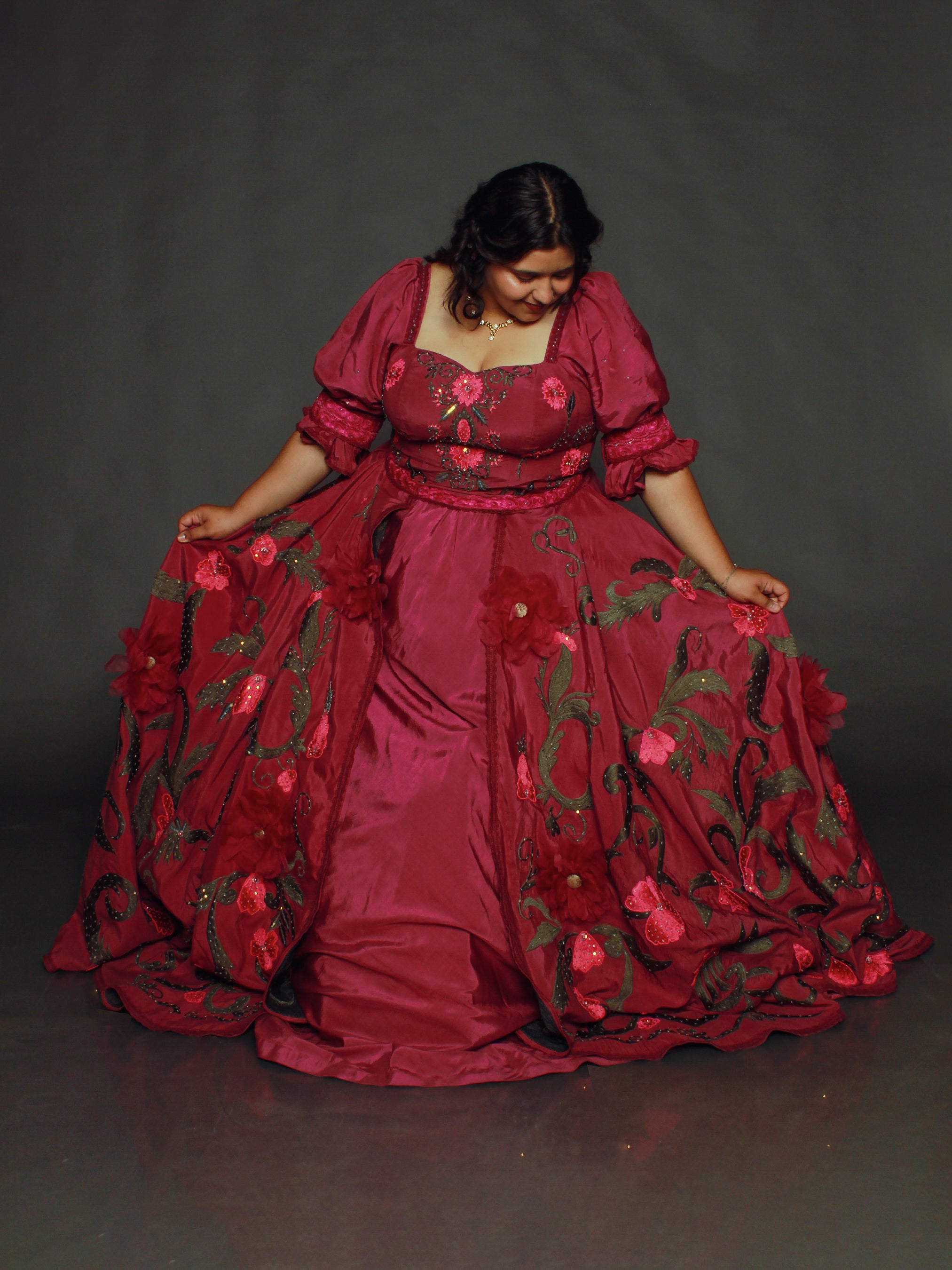 Crimson Victorian Floral Embroidered Ball Gown Addicted Bespoken