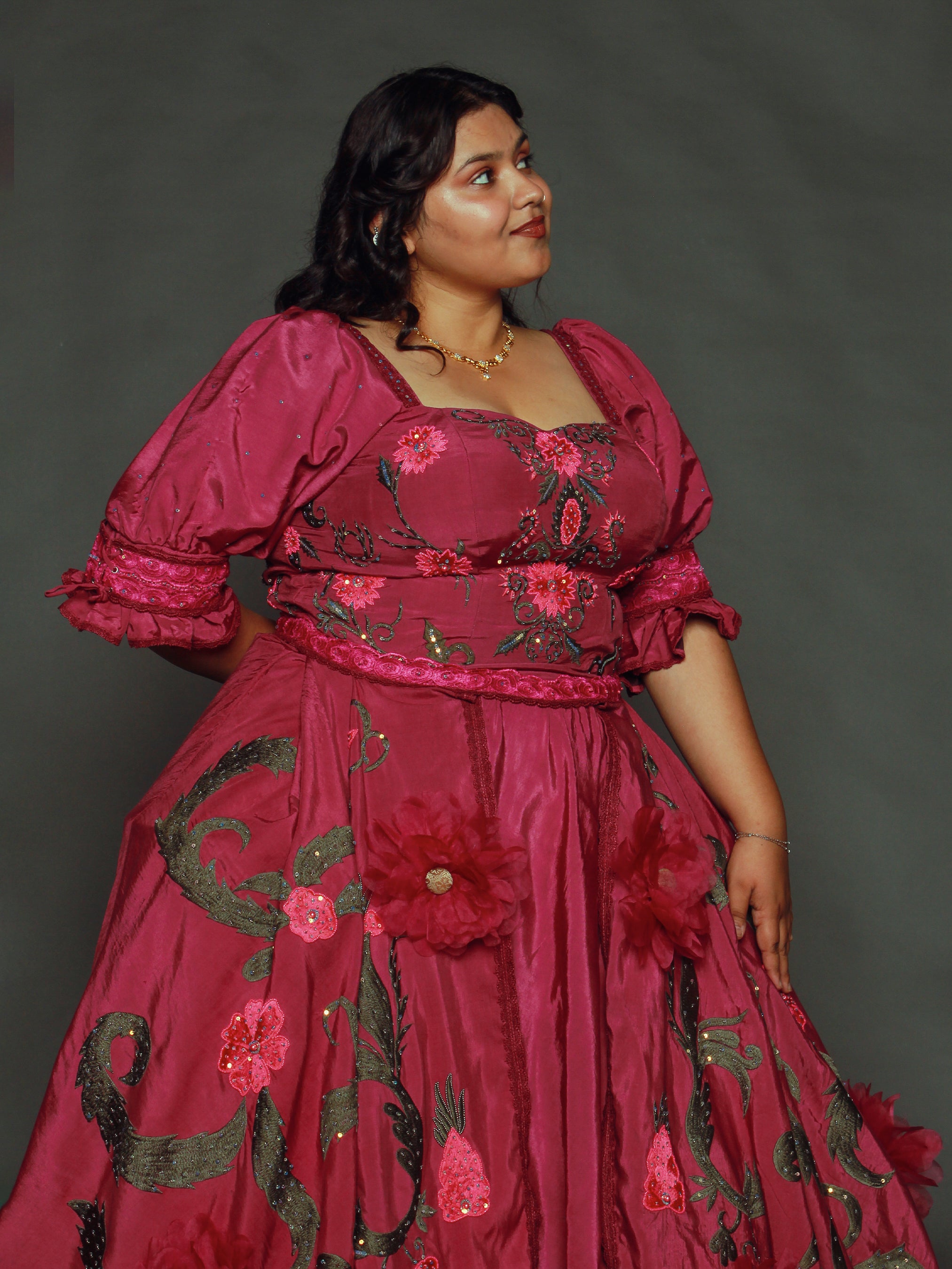 Crimson Victorian Floral Embroidered Ball Gown Addicted Bespoken