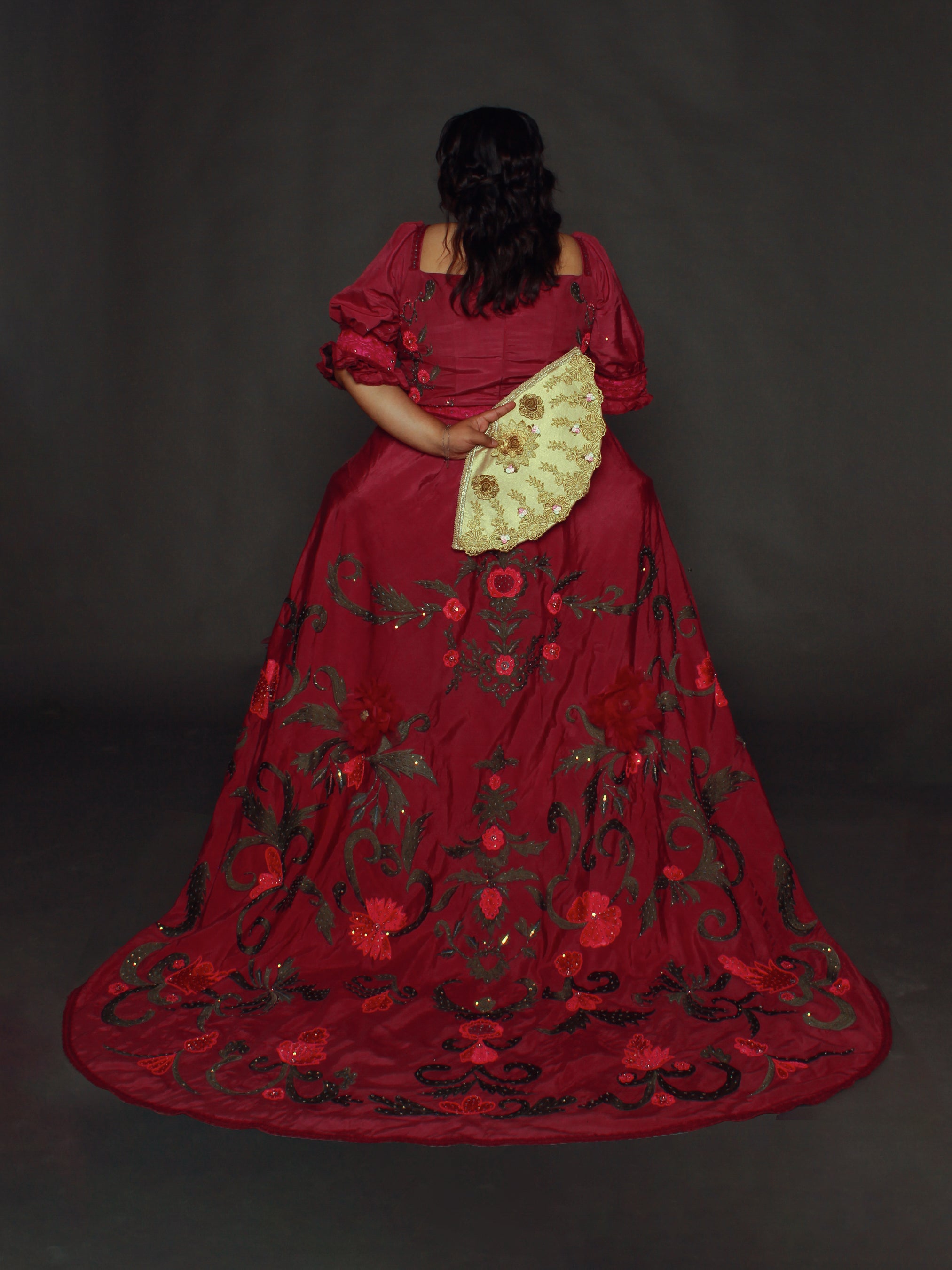 Crimson Victorian Floral Embroidered Ball Gown Addicted Bespoken