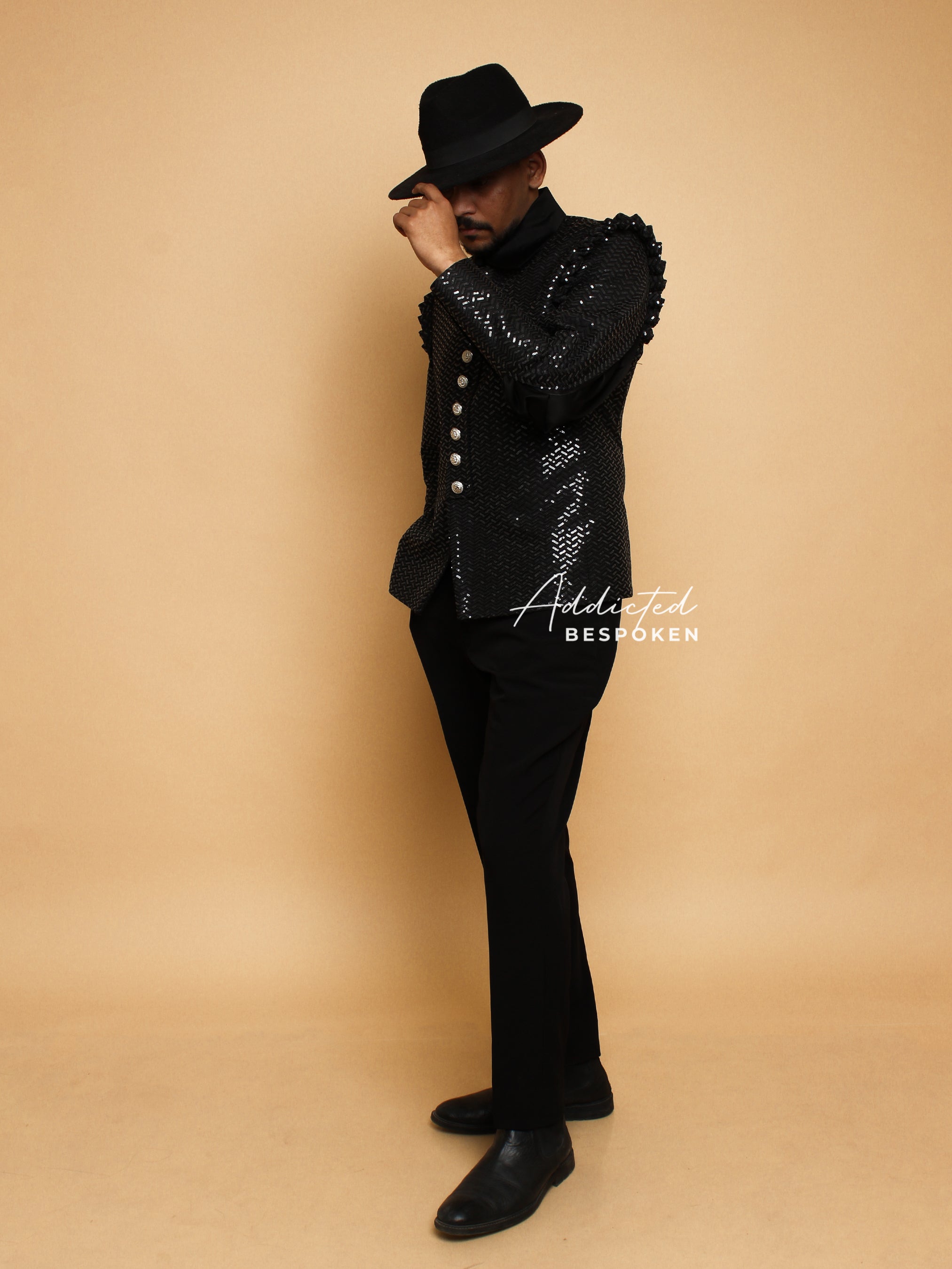 Black Cotton Frilled Shoulder Attire
