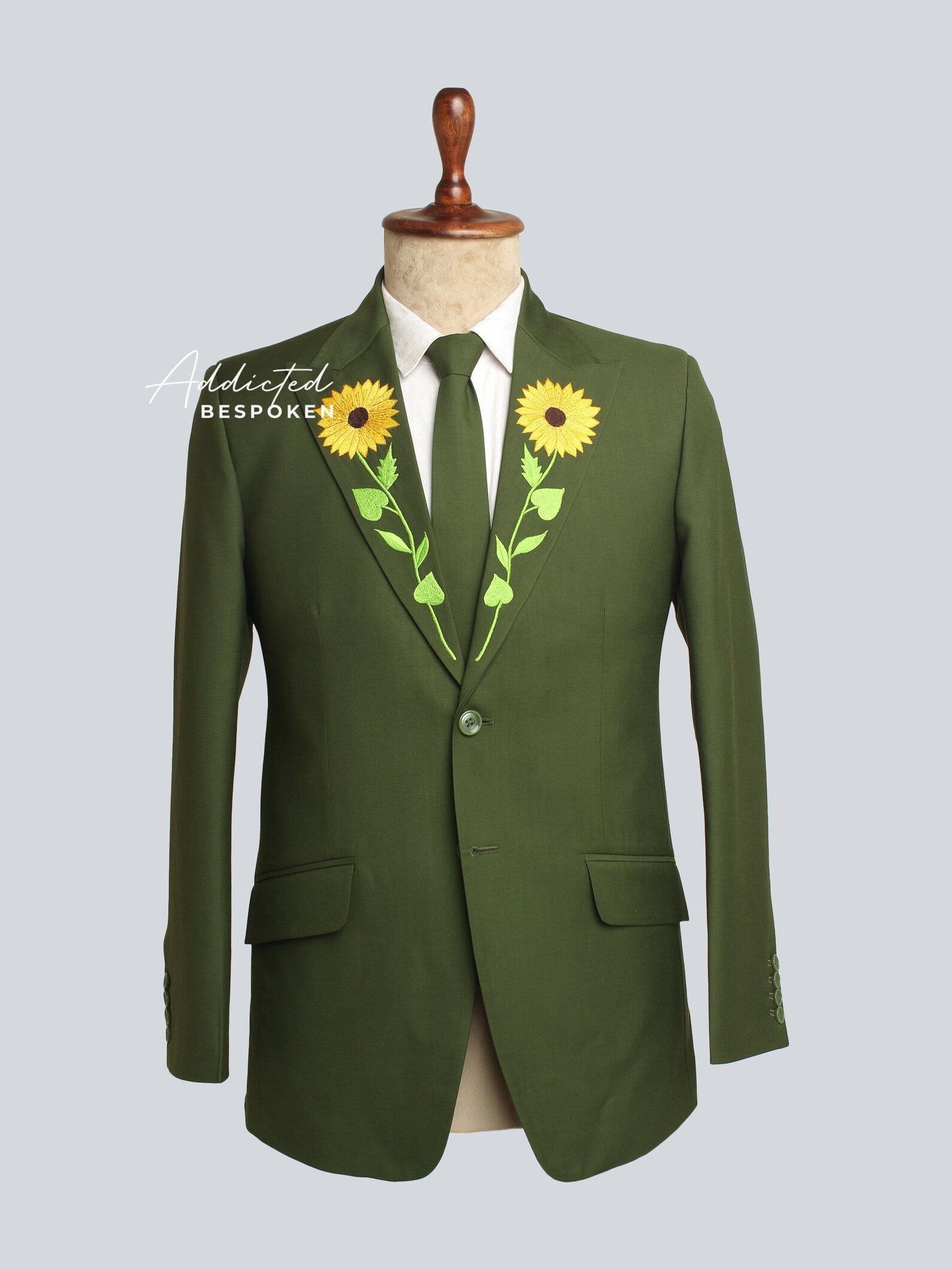 Sunflower Lapel Green Cotton Suit