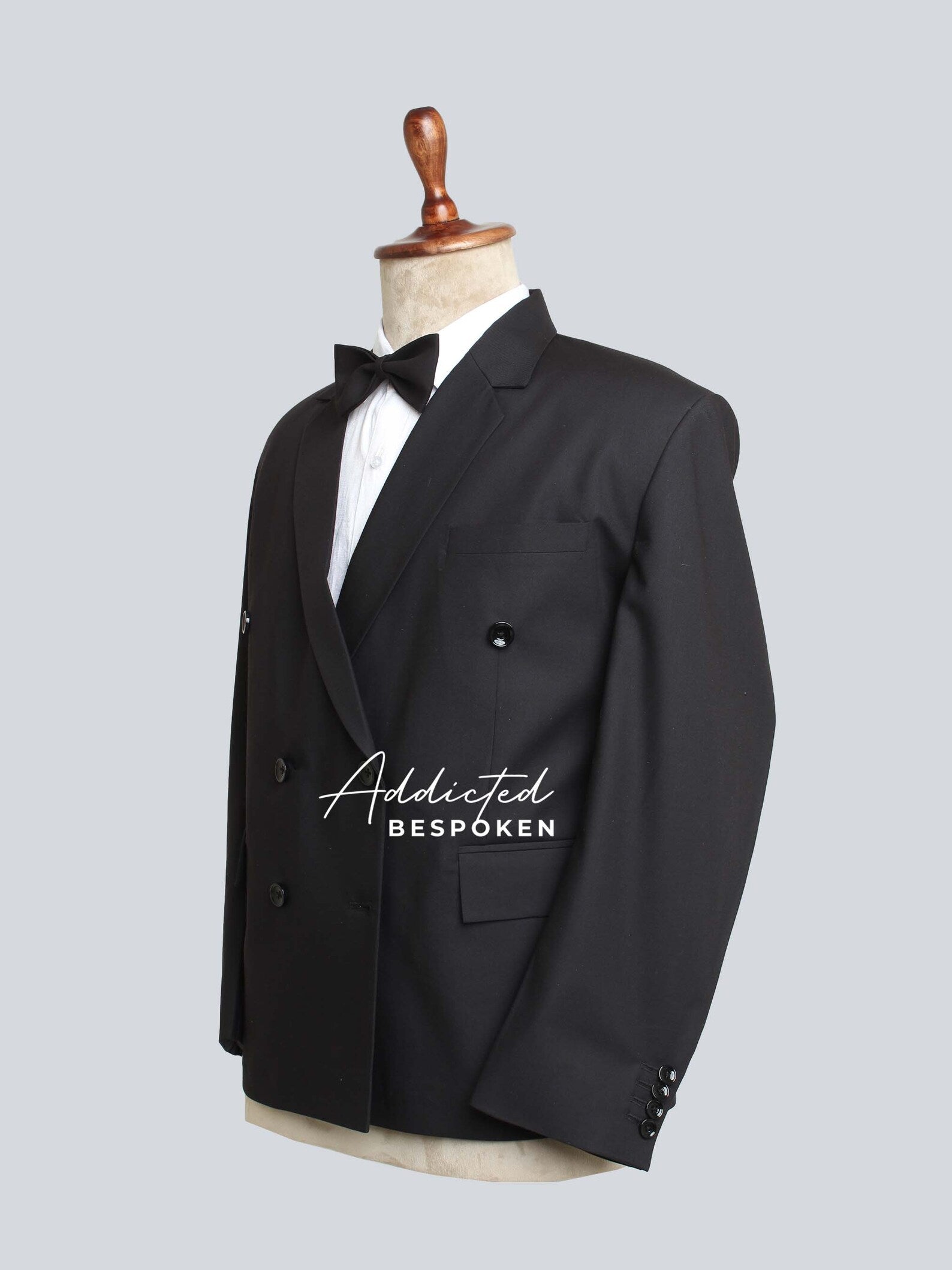 Black Cotton Double-Breasted Suit